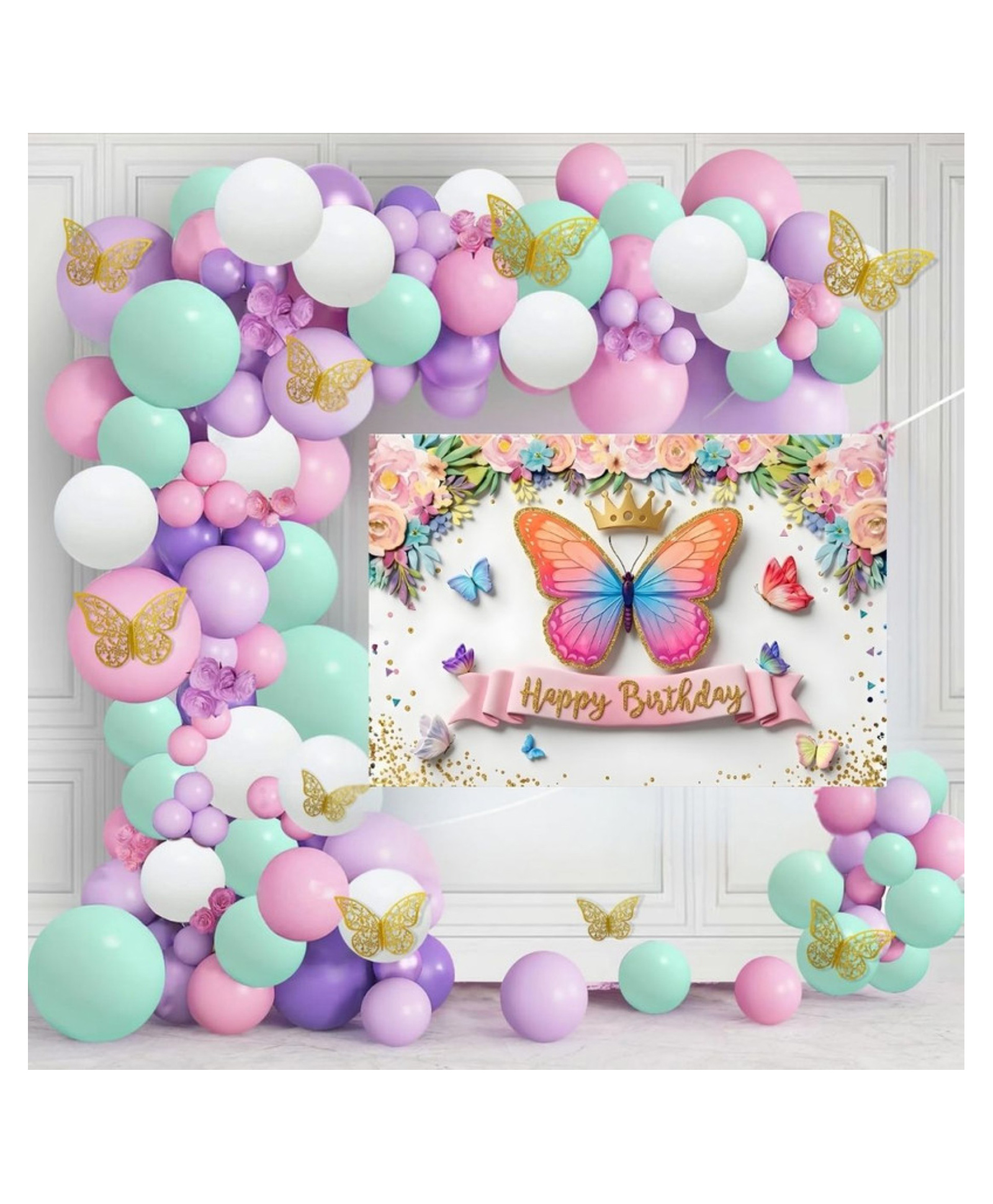 Puchku Butterfly Theme Birthday Decoration - Set of 93Pcs Birthday Decoration Kit for Girl, Butterfly Backdrop, Pastel Balloons for Decoration-image-37