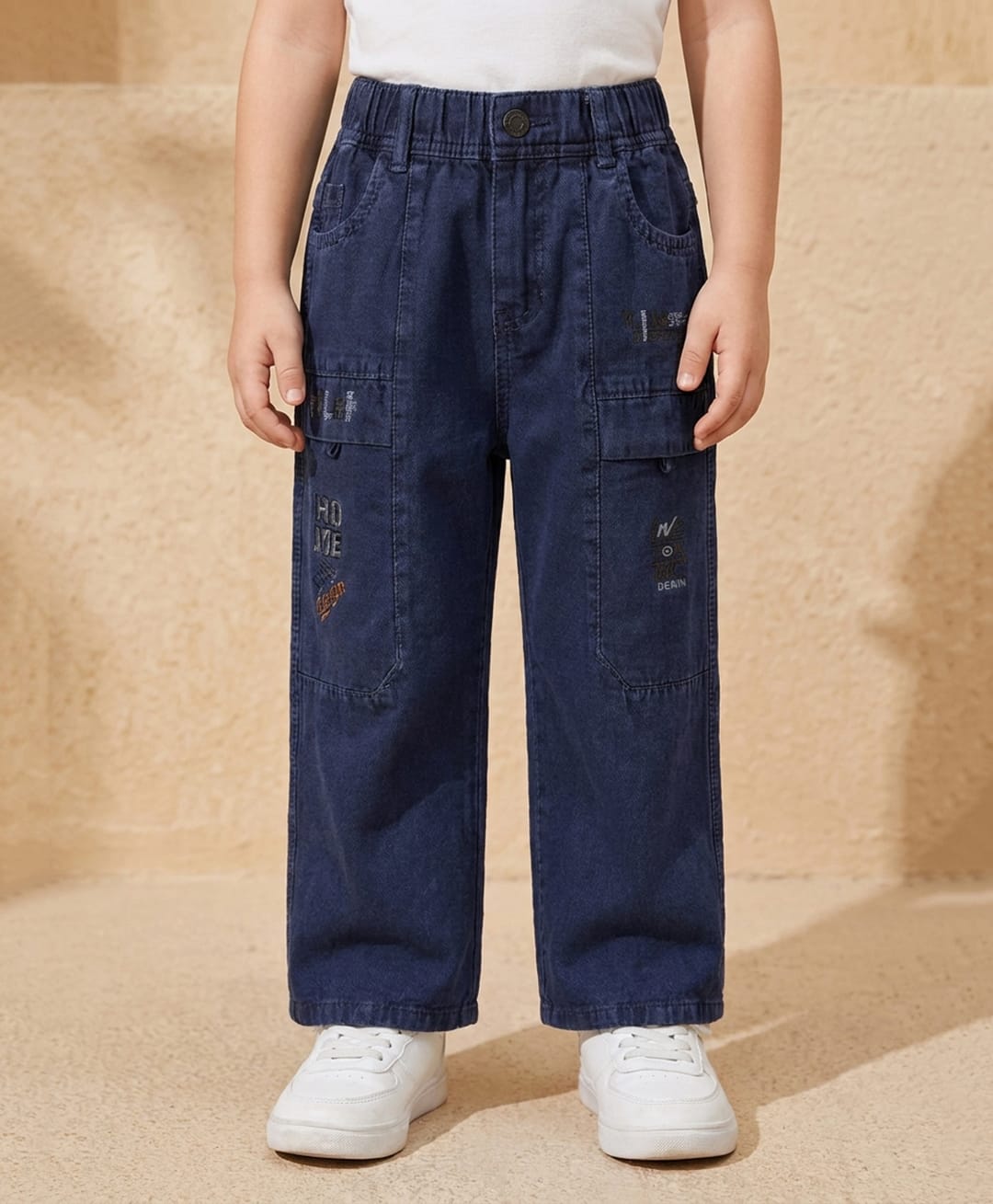 Rikidoos Denim Woven Full Length Jeans With Text Embroidery - Navy Blue-picture-10