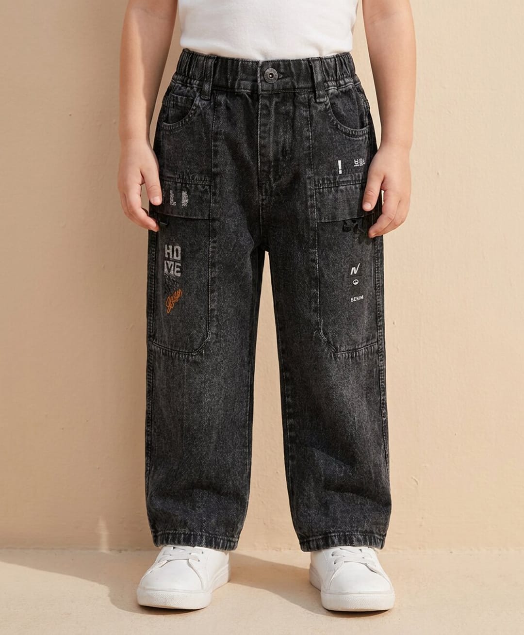 Rikidoos Denim Woven Full Length Jeans With Text Embroidery - Charcoal Grey-picture-19