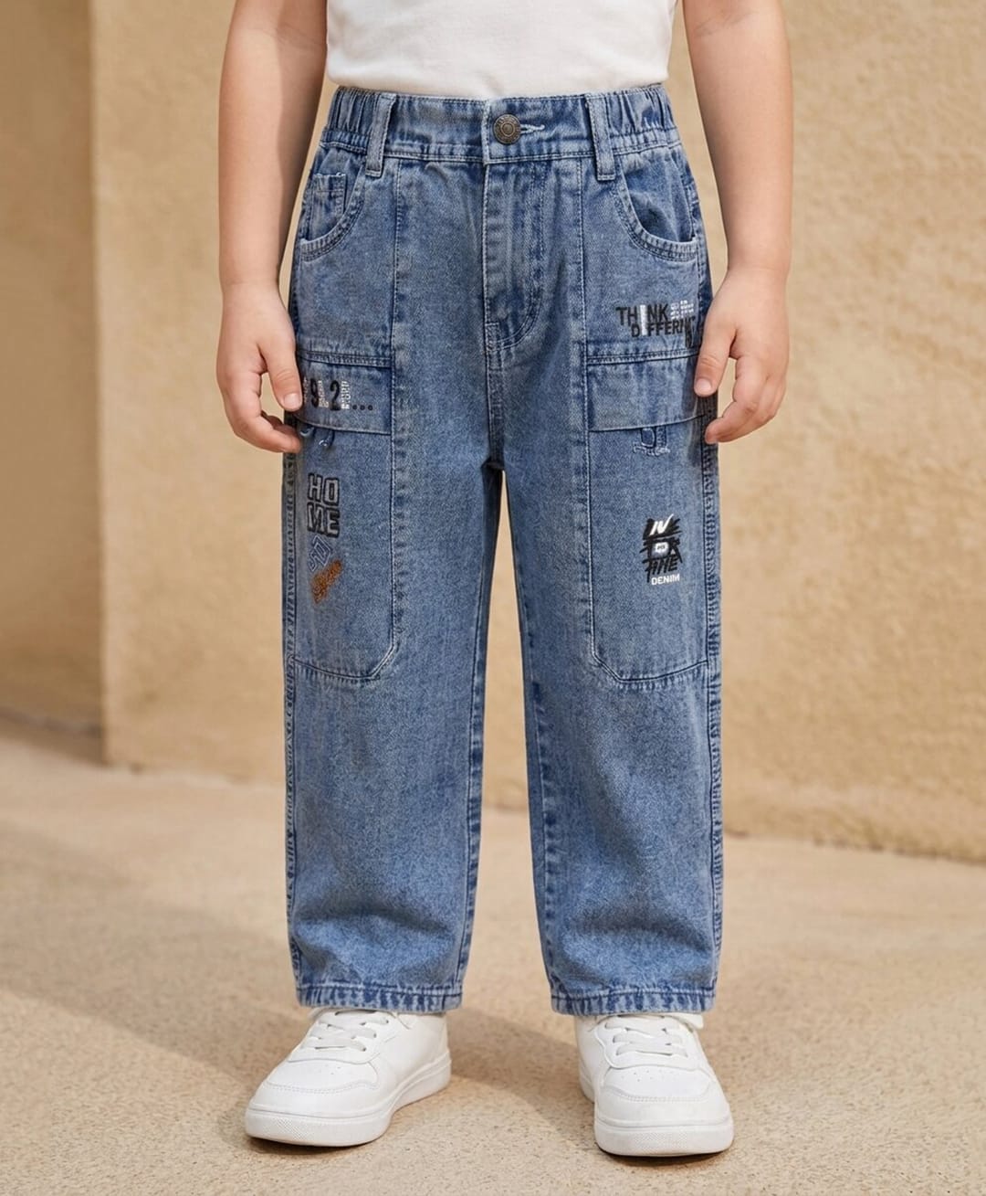 Rikidoos Denim Woven Full Length Jeans With Text Embroidery - Light Blue-picture-8
