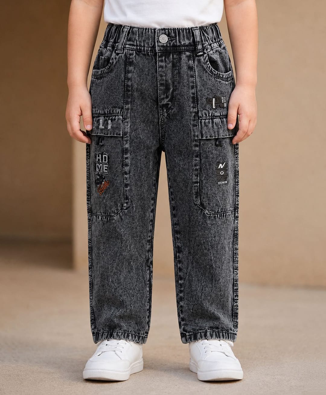 Rikidoos Denim Woven Full Length Jeans With Text Embroidery - Charcoal Grey-picture-31