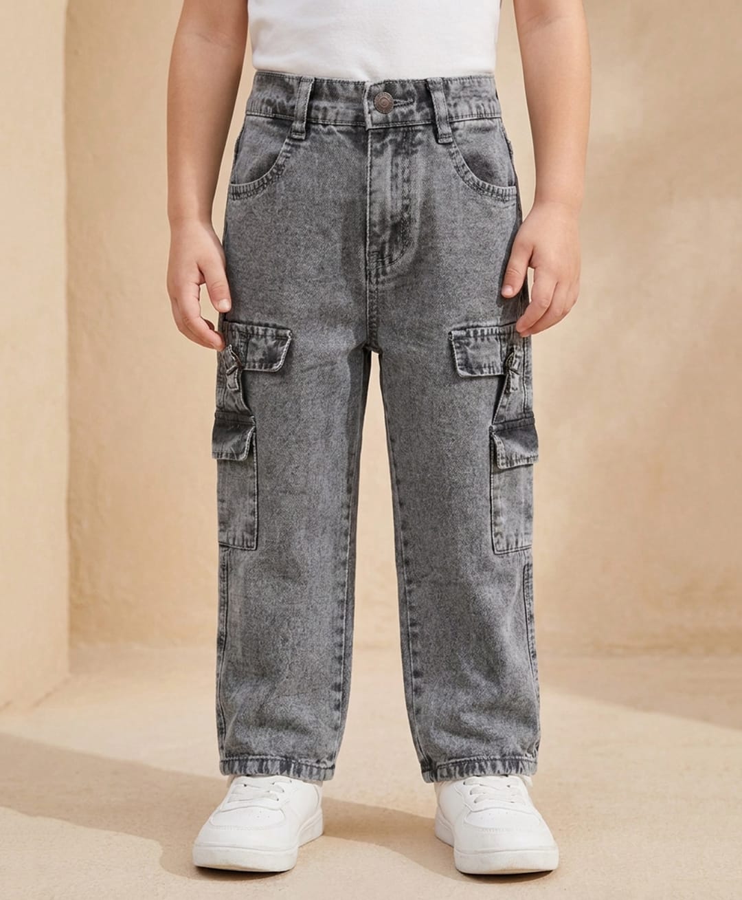 Rikidoos Denim Woven Full Length Cargo Jeans - Grey-image-5