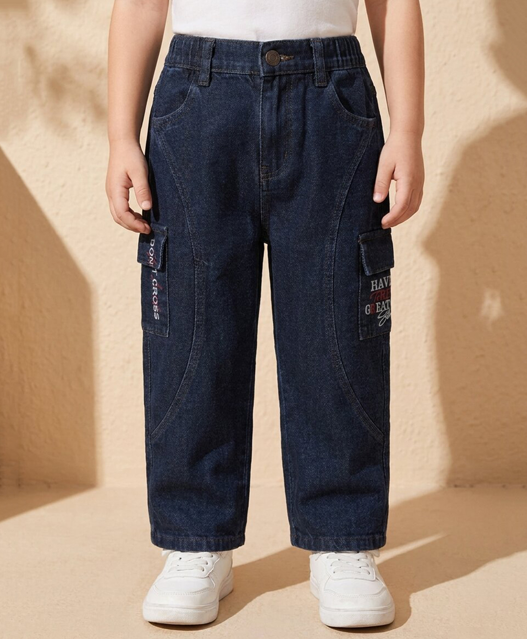 Rikidoos Denim Woven Full Length Washed Jeans with Cut & Sew & Text Print -Navy Blue-picture-16