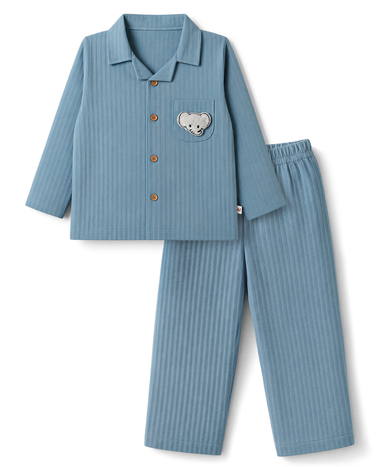 Wow Clothes Cotton Woven Full Sleeves Shirt & Pyjama Night suit with Elephant Patch - Teal Blue-picture-11