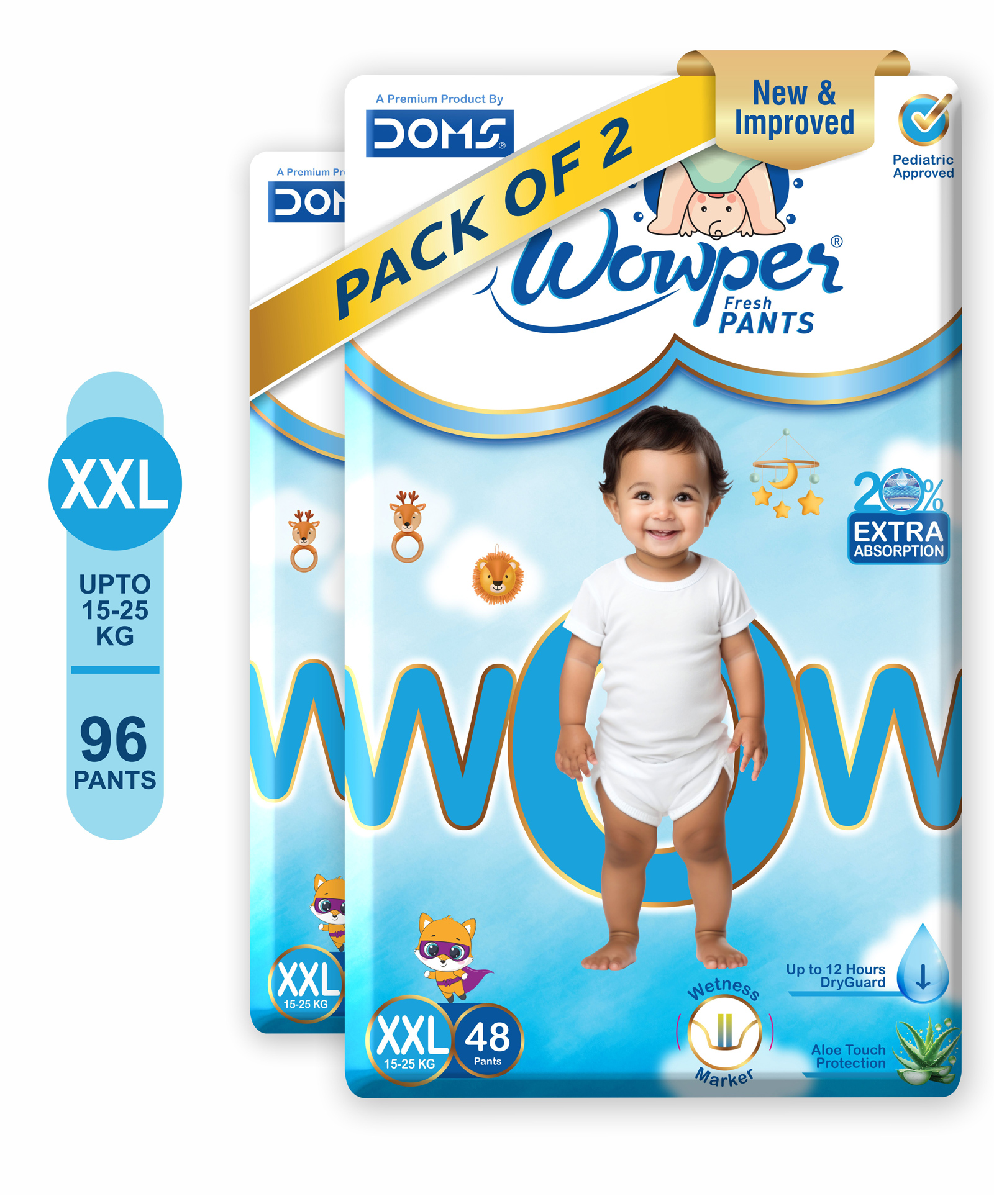 Wowper Fresh Baby Diaper Pants | Double Extra Large (XXL) Size - 96 Pieces 15-25 Kg | Pack of 2 | Wetness Indicator | Upto 12 Hrs Absorption-image-37