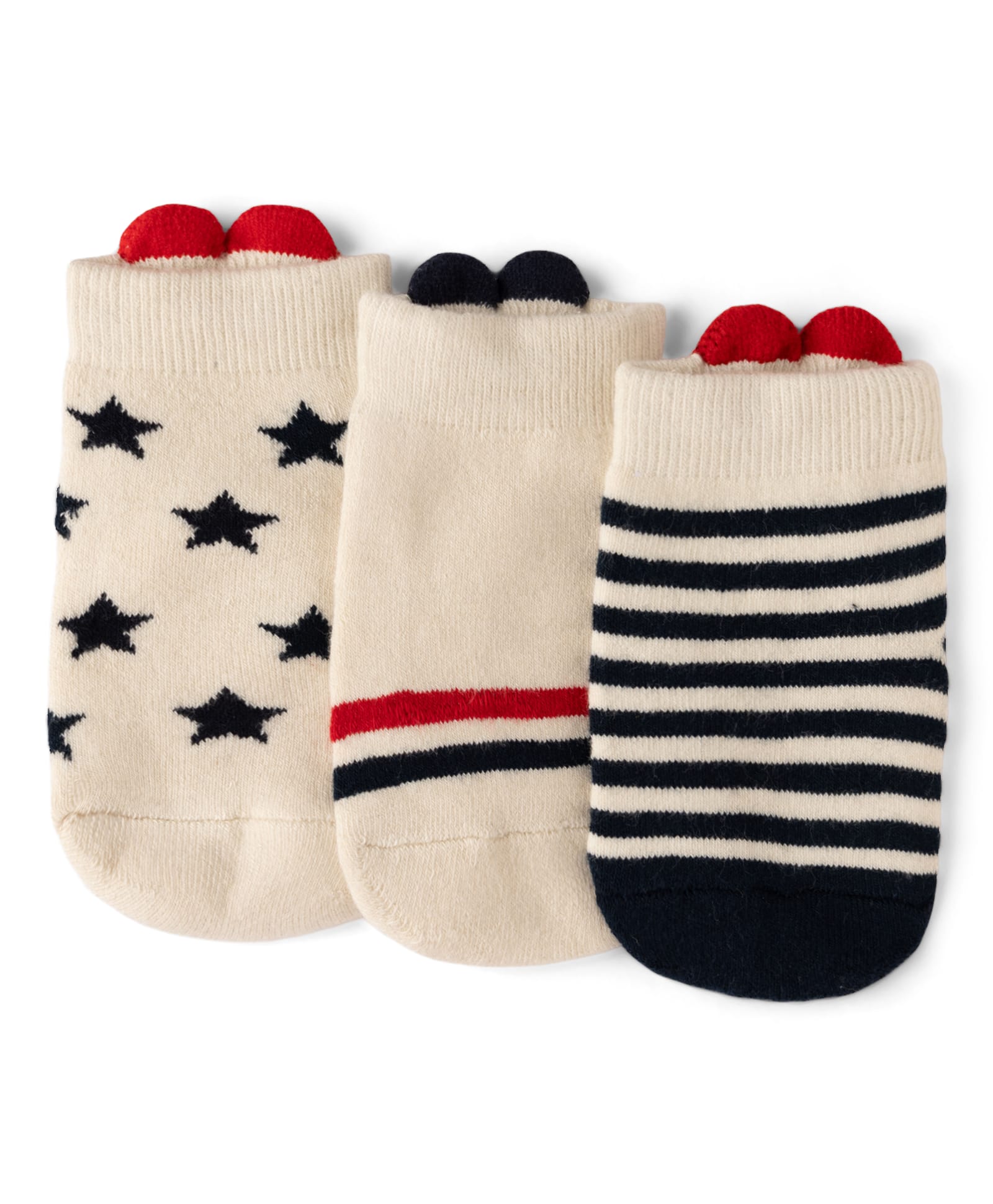 Cute Walk by Babyhug Cotton Knit Anti-bacterial Terry Ankle Length Striped Socks With Star Design Pack of 3 - Beige-picture-21