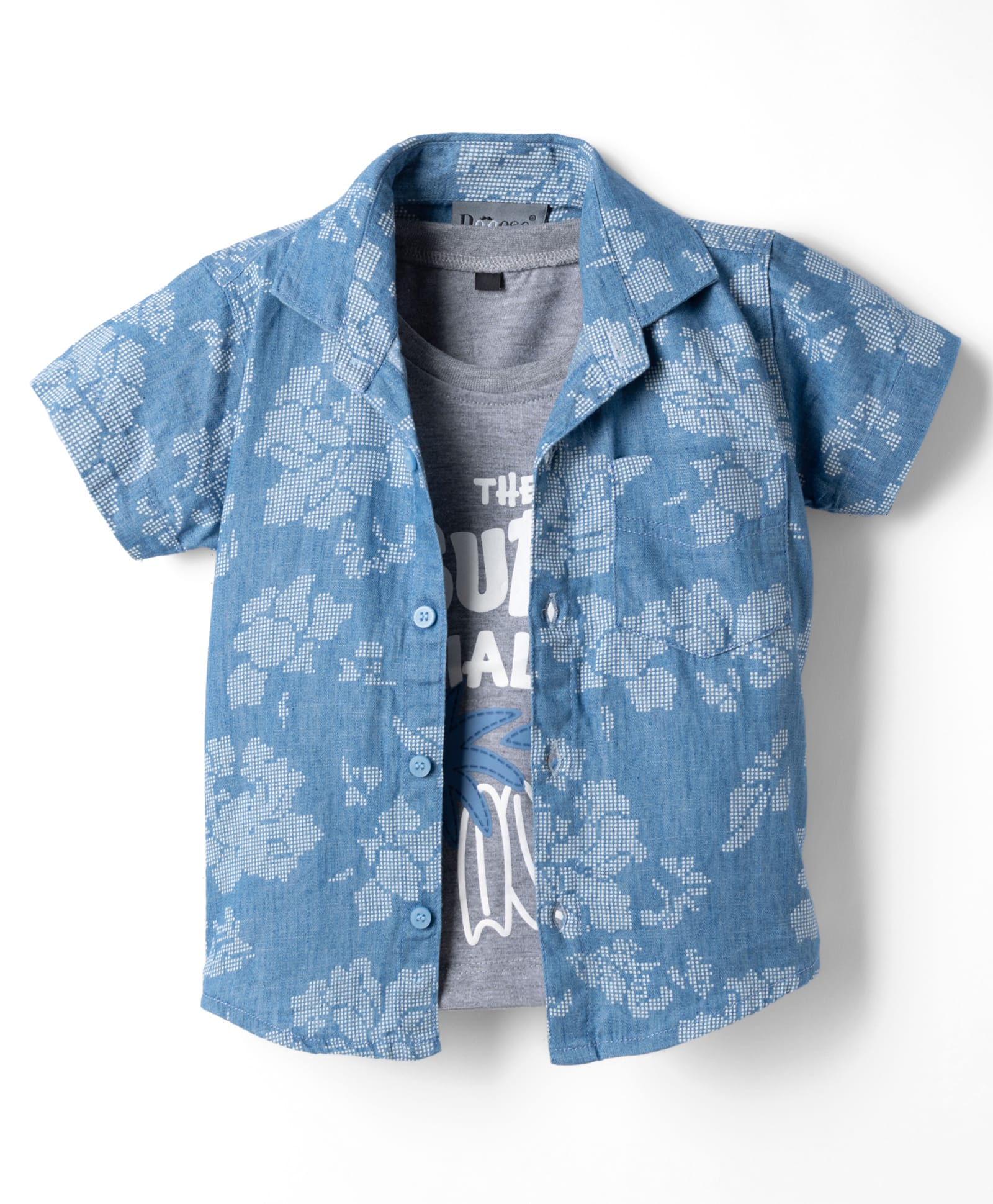 Dapper Dudes Denim Woven Half Sleeves Printed Shirt With Surfing Print Tee - Blue-image-17