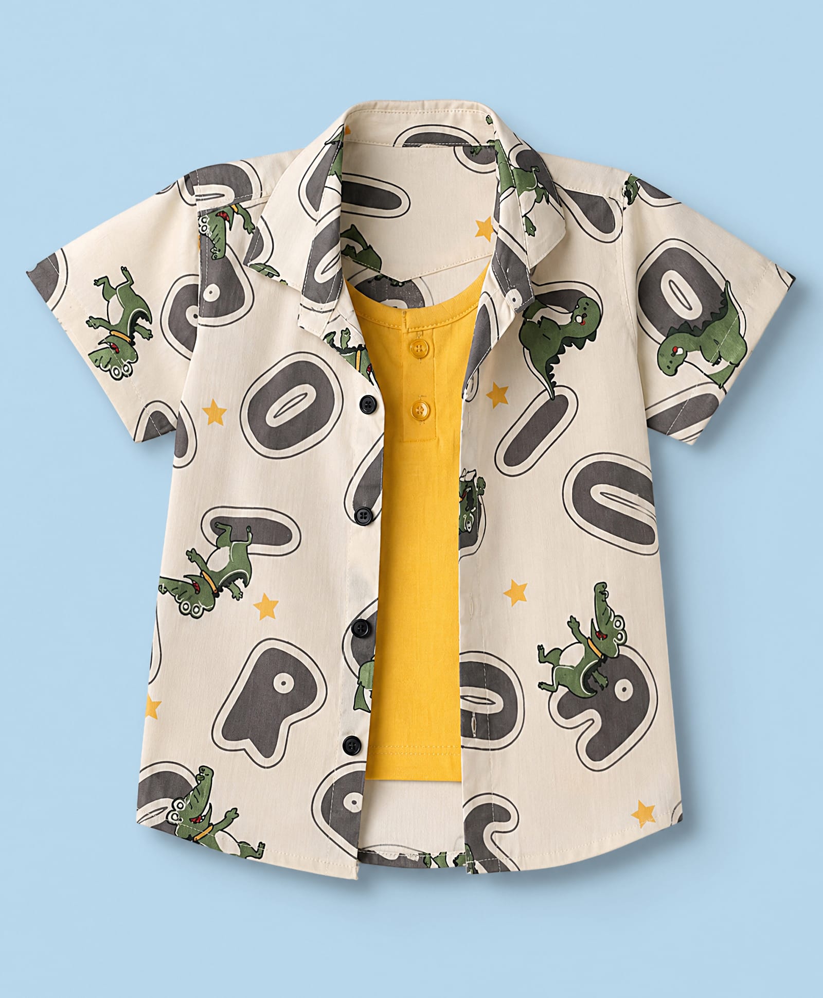 Dapper Dudes Cotton Woven Shirt with T-Shirt and Half Sleeves with Crocodile Print -Yellow-image-19