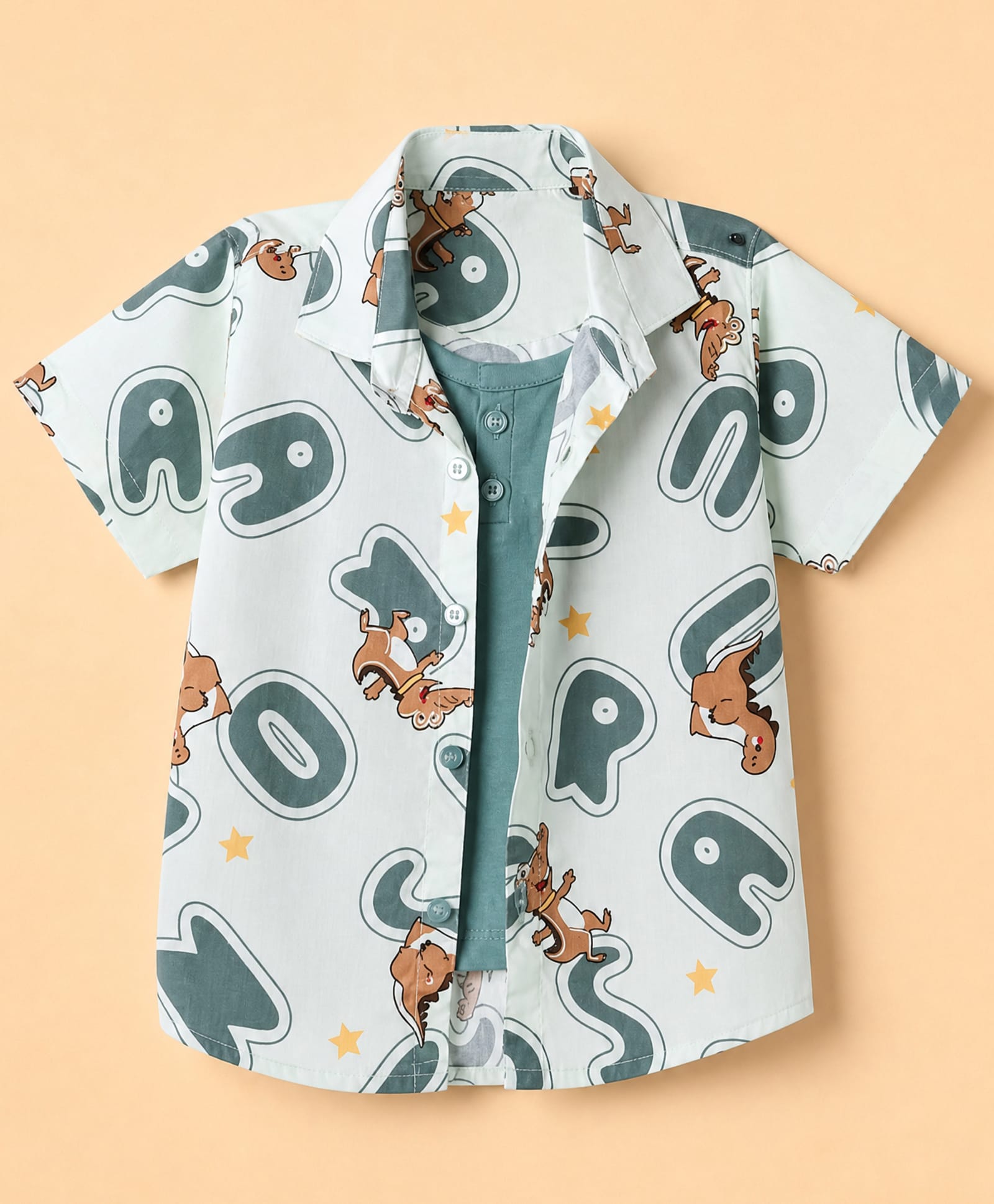 Dapper Dudes Cotton Woven Half Sleeves Shirt with Attached Tee and Crocodile Print - Teal Blue-image-29