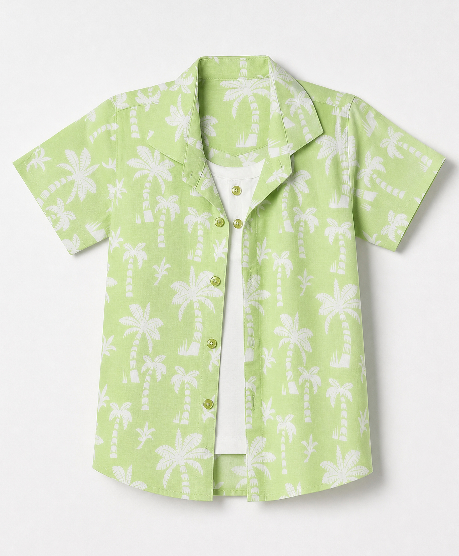 Dapper Dudes Cotton Woven Half Sleeves Shirt with Attached Tee and Palm Tree Print - Light Green-picture-13
