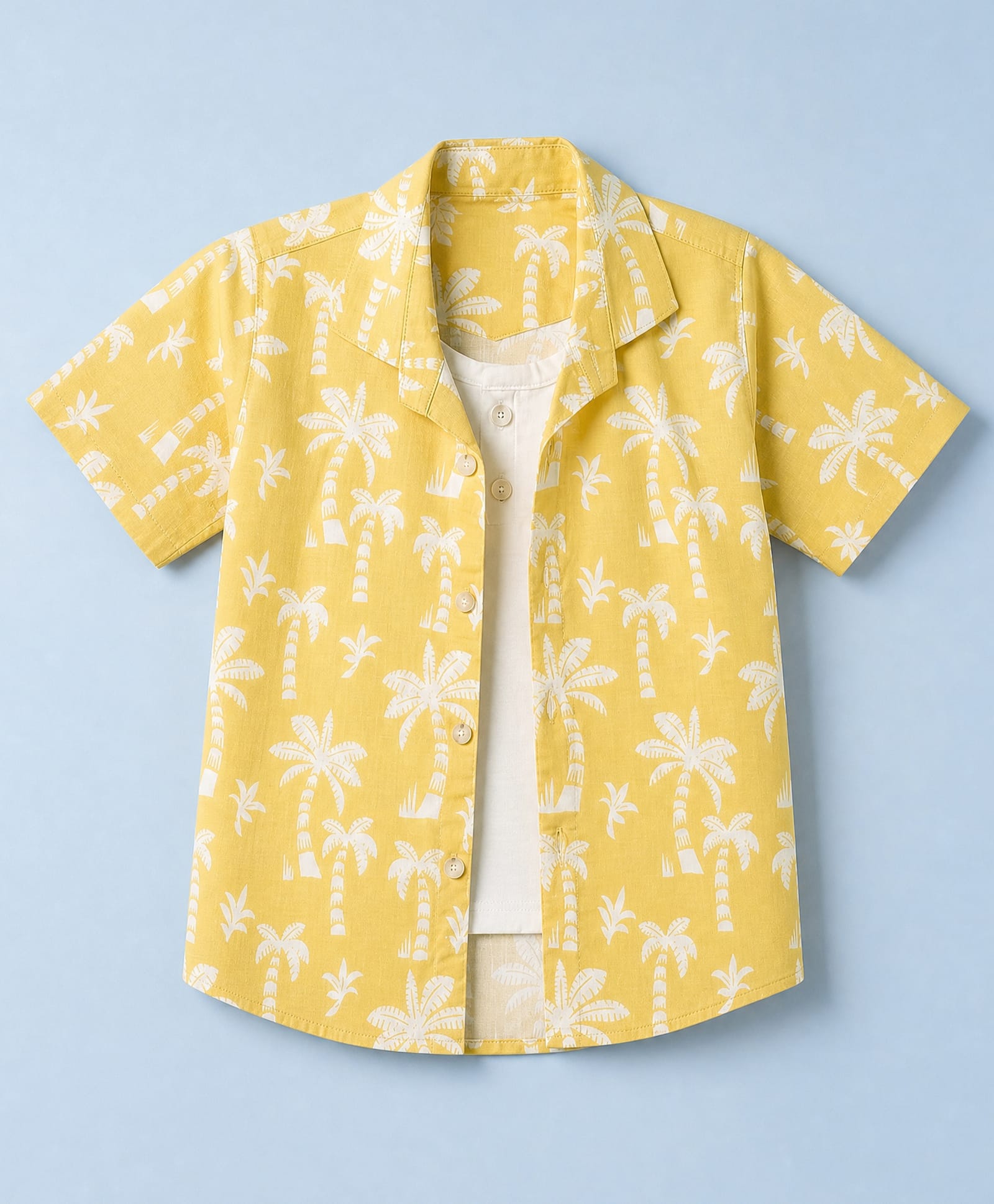 Dapper Dudes Cotton Woven Half Sleeves Shirt with Attached Tee and Palm Tree Print -Yellow-image-37