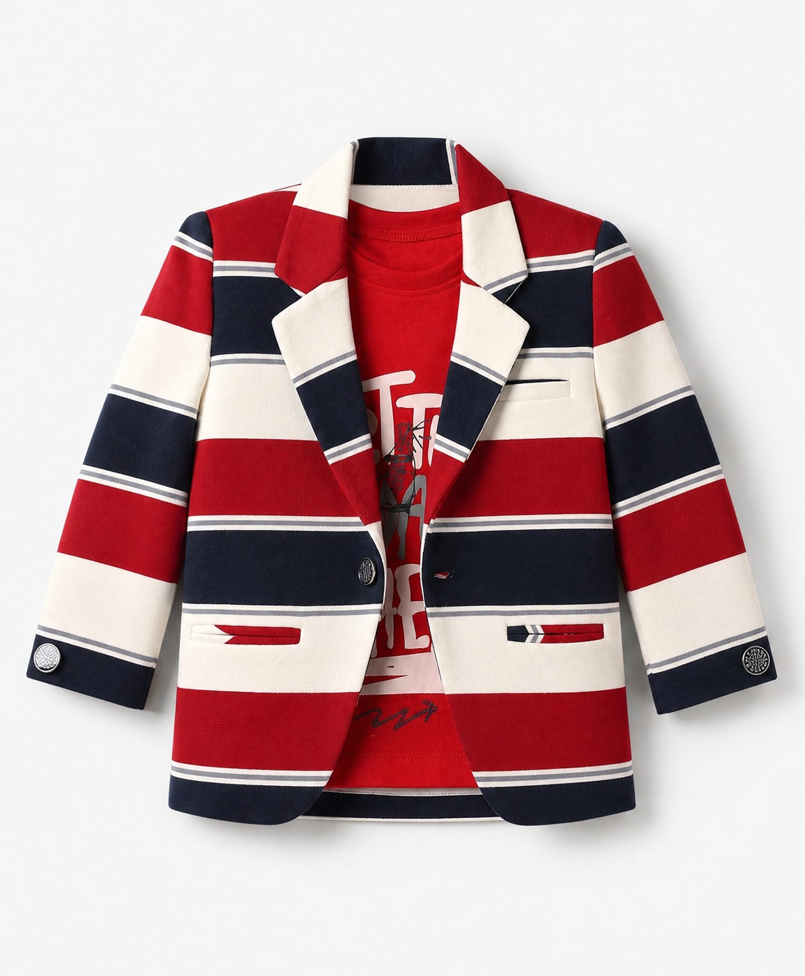 Dapper Dudes Cotton Woven Full Sleeves Textured Blazer With Printed Tee - Red-image-39