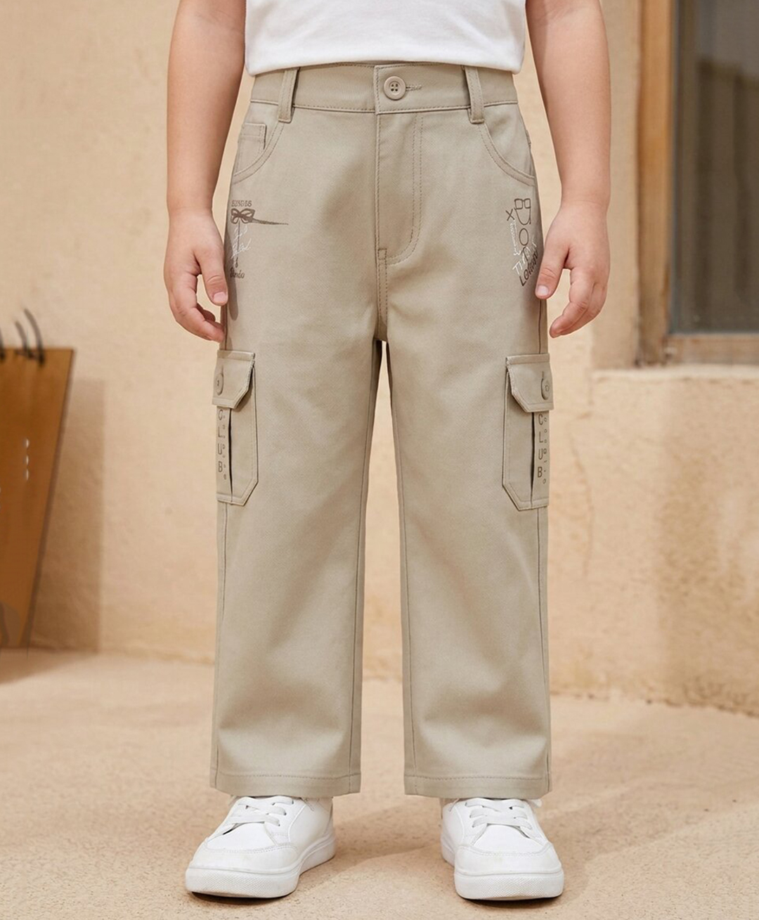 Rikidoos Cotton Woven Full Length Text Printed Jeans with Cargo Pockets - Offwhite-picture-24