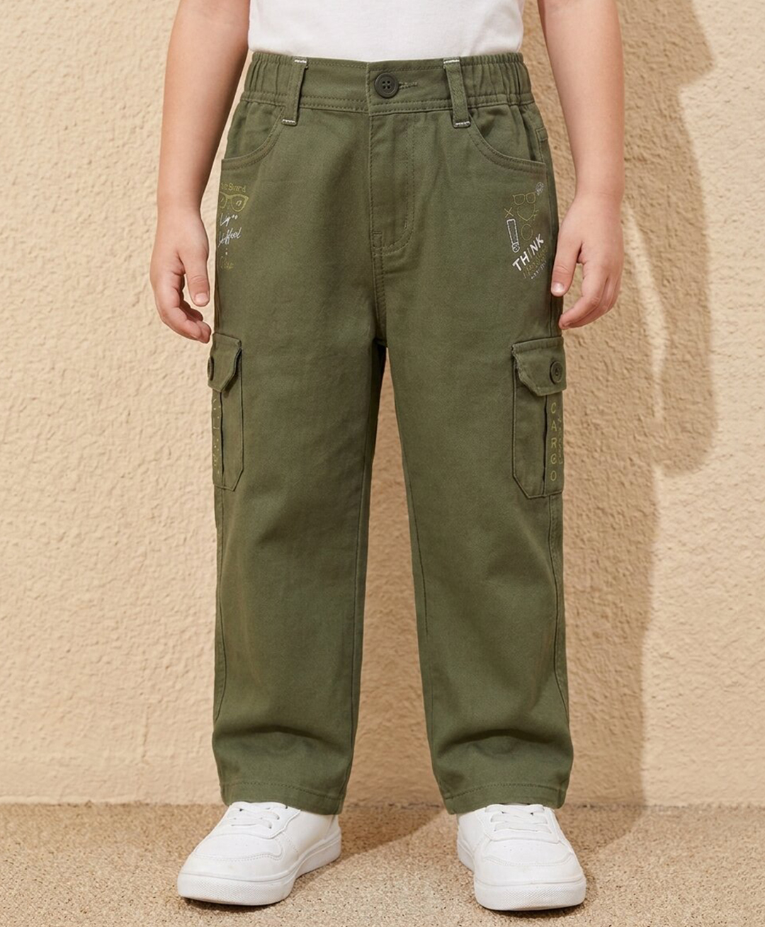 Rikidoos Cotton Woven Full Length Text Printed Jeans with Cargo Pockets - Olive Green-picture-24