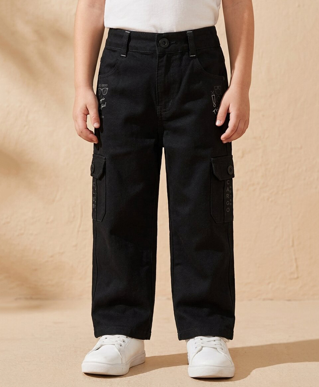 Rikidoos Cotton Woven Full Length Text Printed Jeans with Cargo Pockets - Black-picture-10