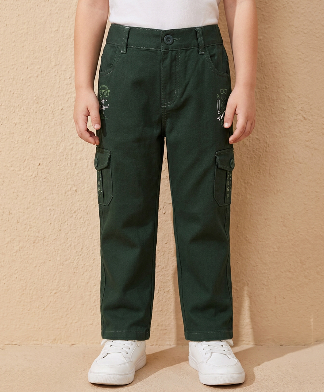 Rikidoos Cotton Woven Full Length Text Printed Jeans with Cargo Pockets - Green-picture-28