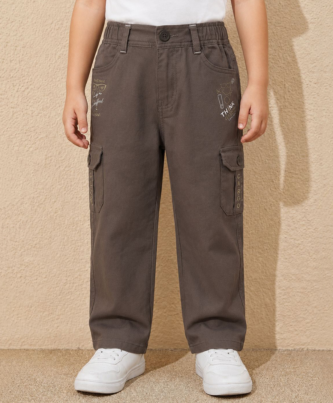 Rikidoos Cotton Woven Full Length Text Printed Jeans with Cargo Pockets - Grey-picture-17