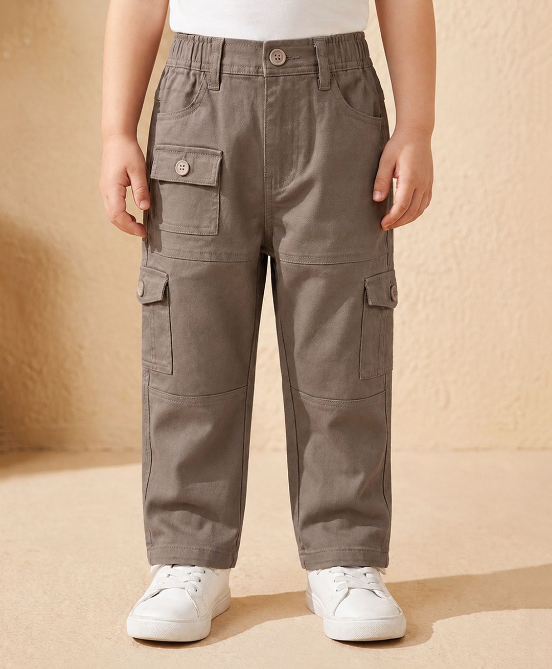 Rikidoos Cotton Woven Full Length Solid Color Jeans with Cargo Pockets - Khaki-picture-11