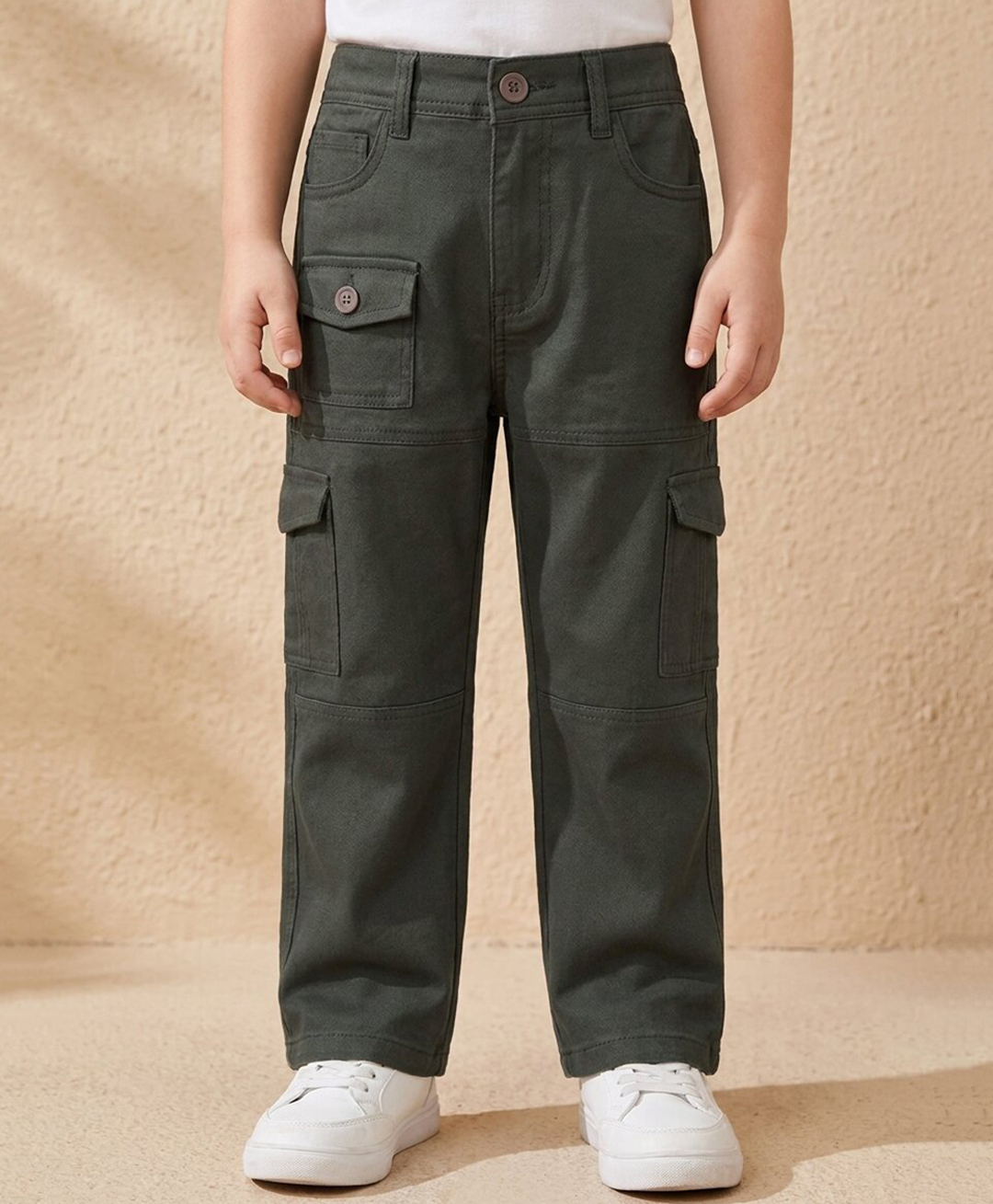 Rikidoos Cotton Woven Full Length Solid Color Jeans with Cargo Pockets - Grey-picture-16