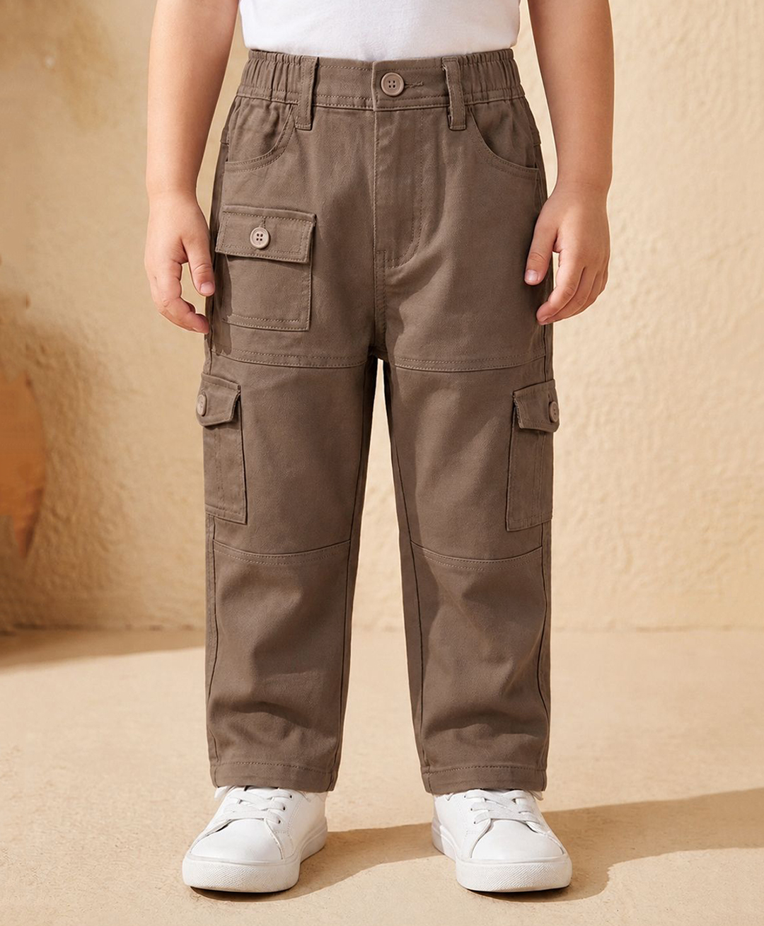 Rikidoos Cotton Woven Full Length Solid Color Jeans with Cargo Pockets - Khaki-picture-16