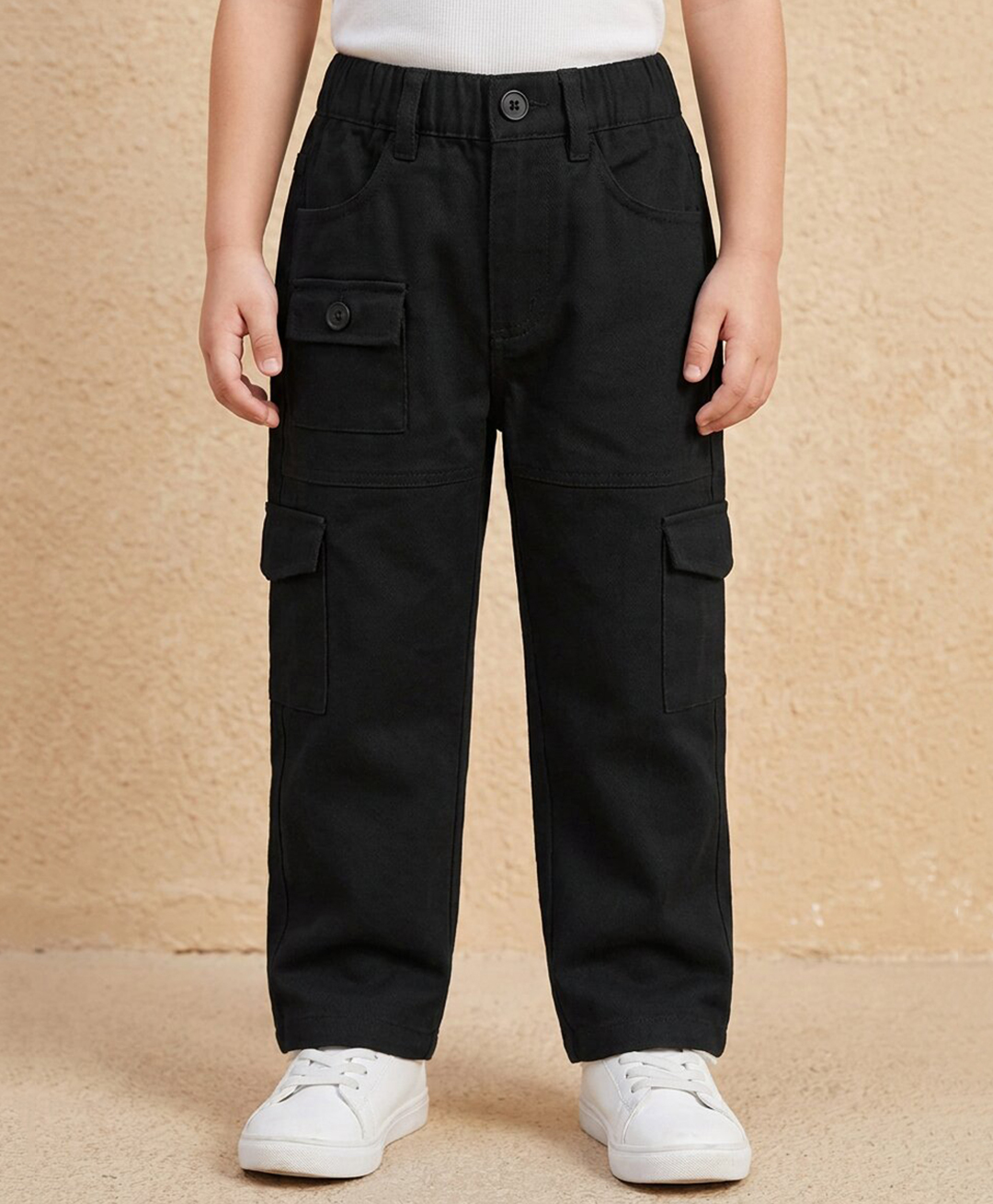 Rikidoos Cotton Woven Full Length Solid Color Jeans with Cargo Pockets - Black-picture-23