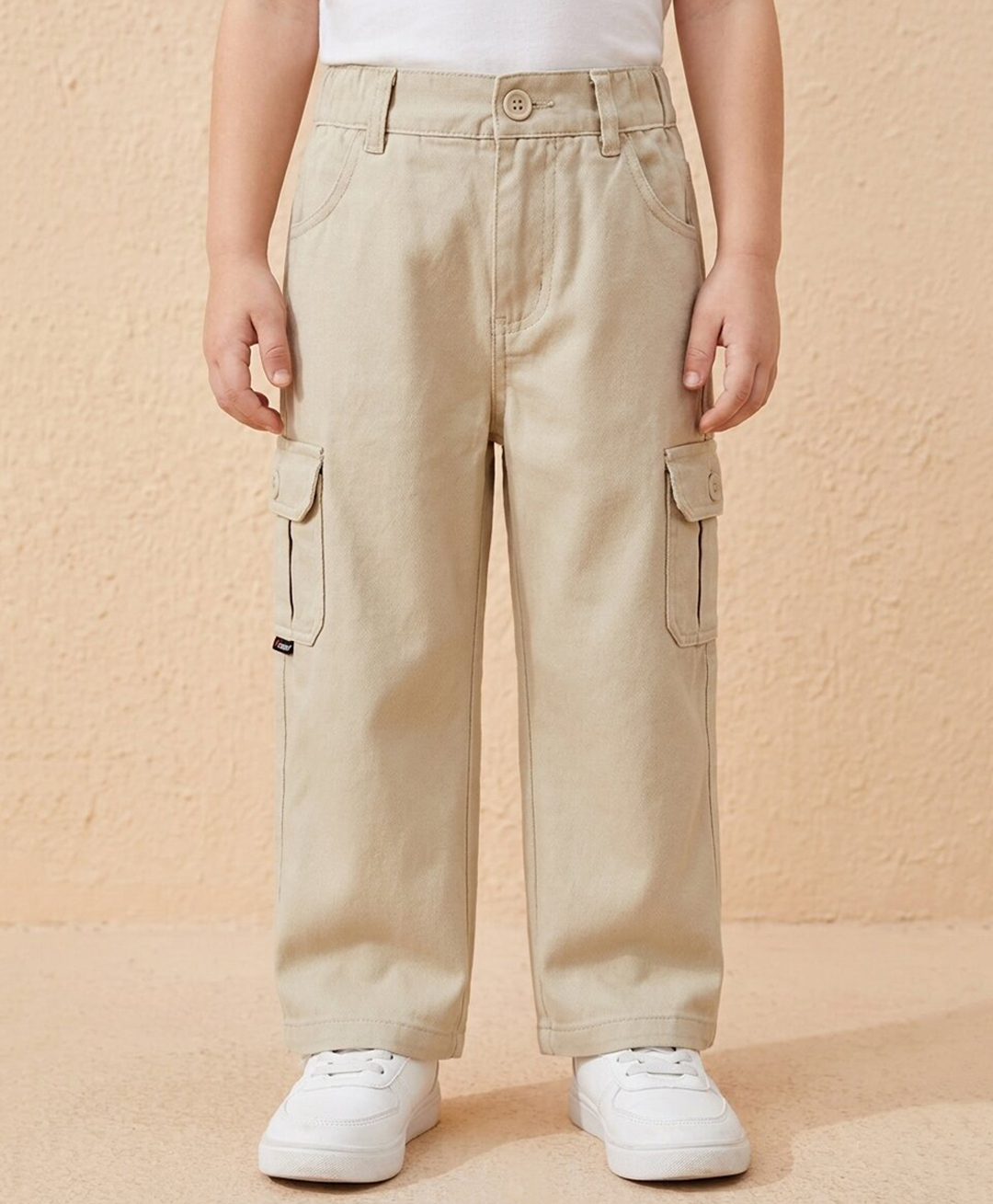 Rikidoos Cotton Woven Full Length Solid Color Jeans with Cargo Pockets - Beige-picture-10