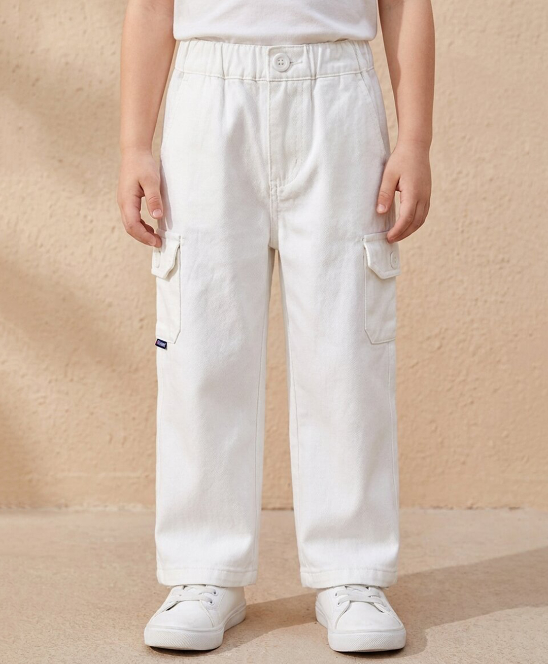 Rikidoos Cotton Woven Full Length Solid Color Jeans with Cargo Pockets - White-image-35
