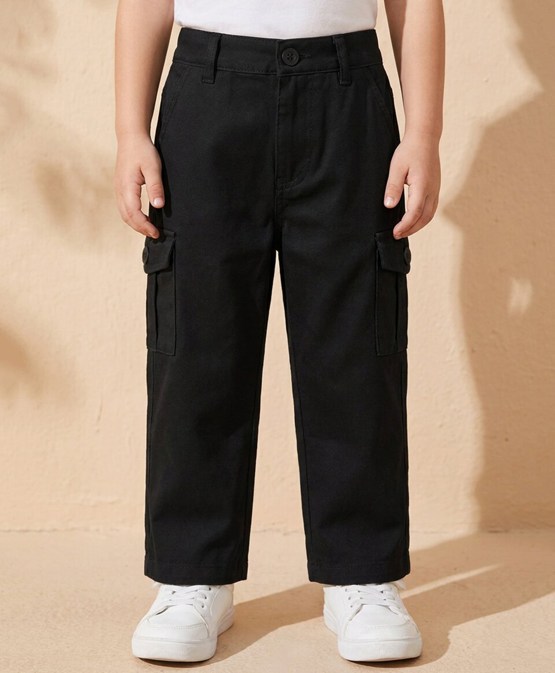 Rikidoos Cotton Woven Full Length Solid Color Jeans with Cargo Pockets - Black-picture-23