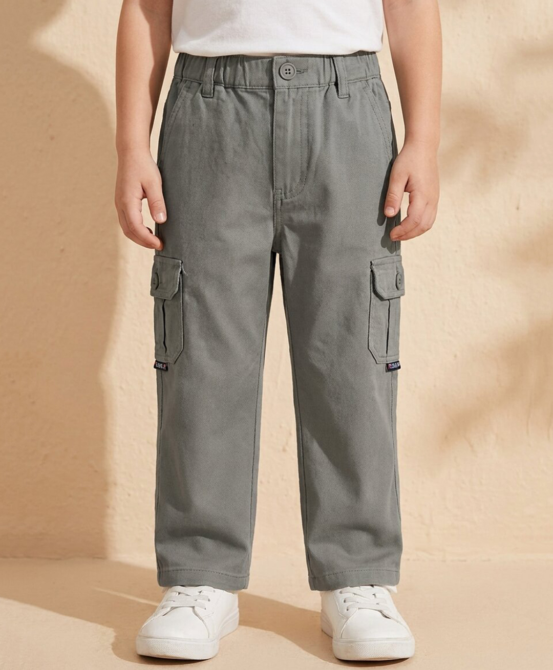 Rikidoos Cotton Woven Full Length Solid Color Jeans with Cargo Pockets - Grey-picture-22