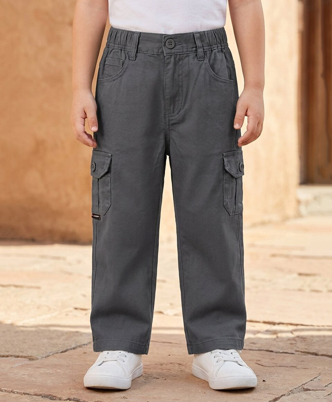Rikidoos Cotton Woven Full Length Solid Color Jeans with Cargo Pockets - Grey-picture-26