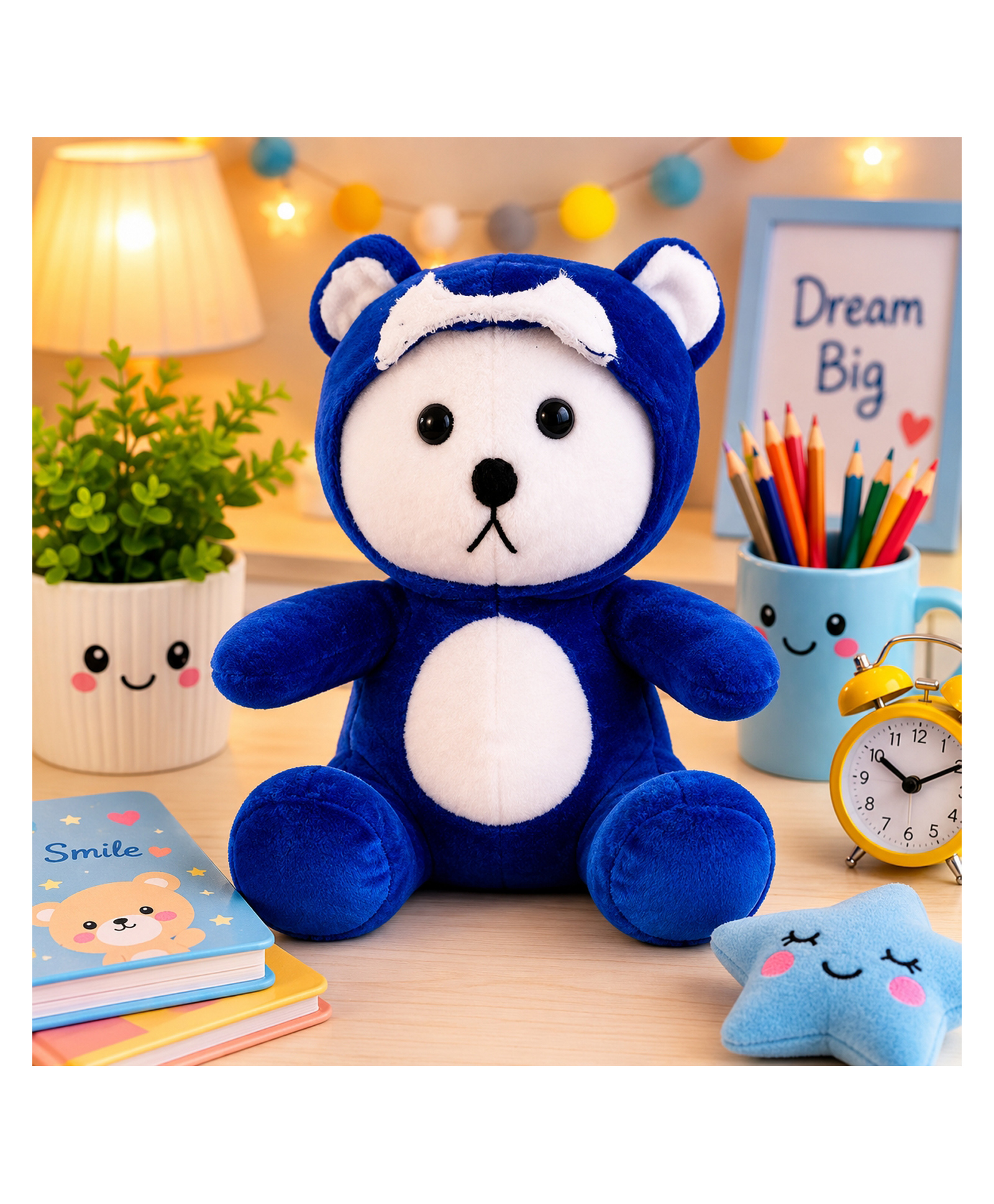 Goldenhub Plush Teddy Bear with Blue Hoodie, Soft Stuffed Animal, White and Navy Blue 25 cm-image-40