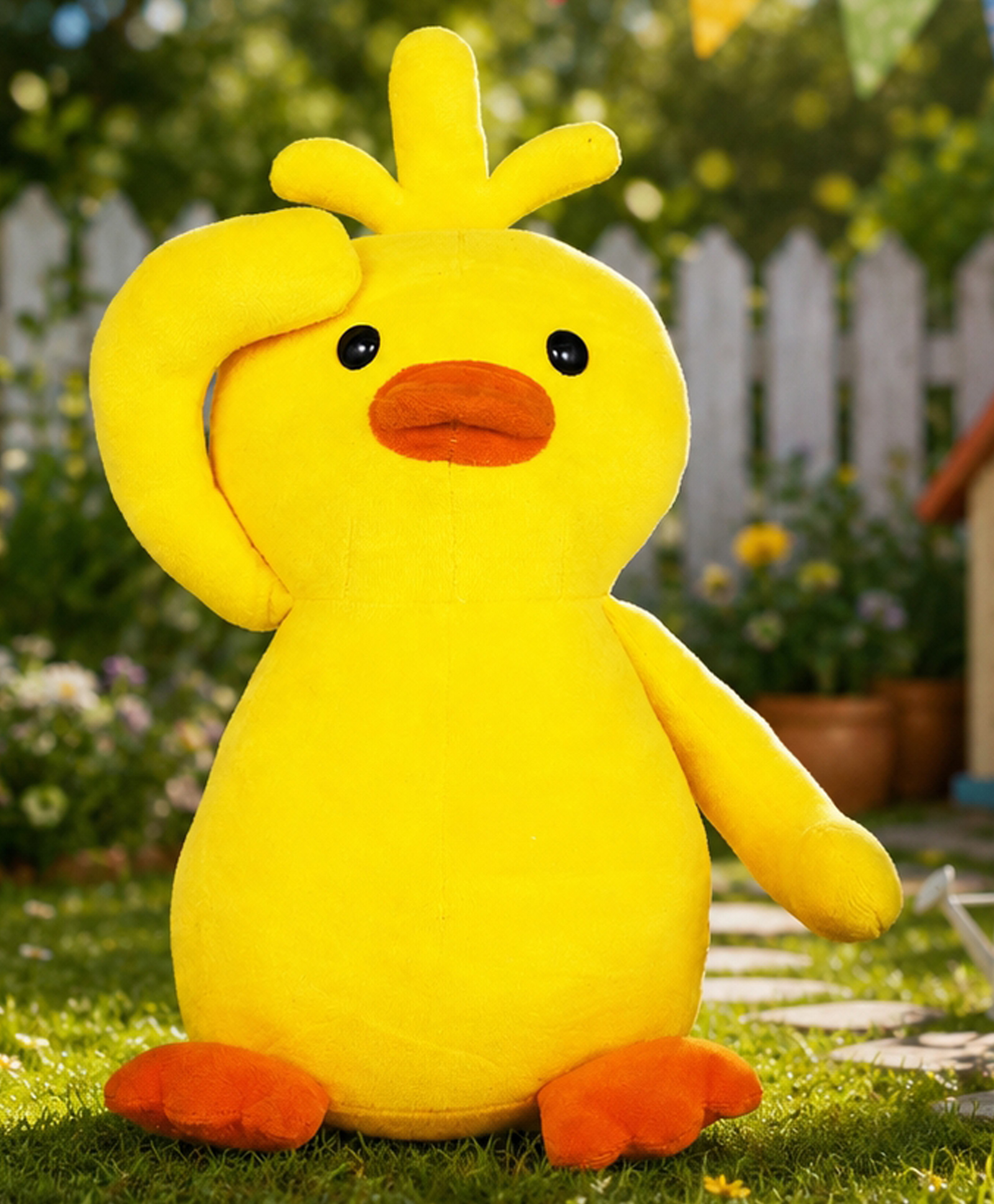 Goldenhub Plush Yellow Chick Soft Toy with Saluting Pose, Velvety Texture, 30 cm-image-24
