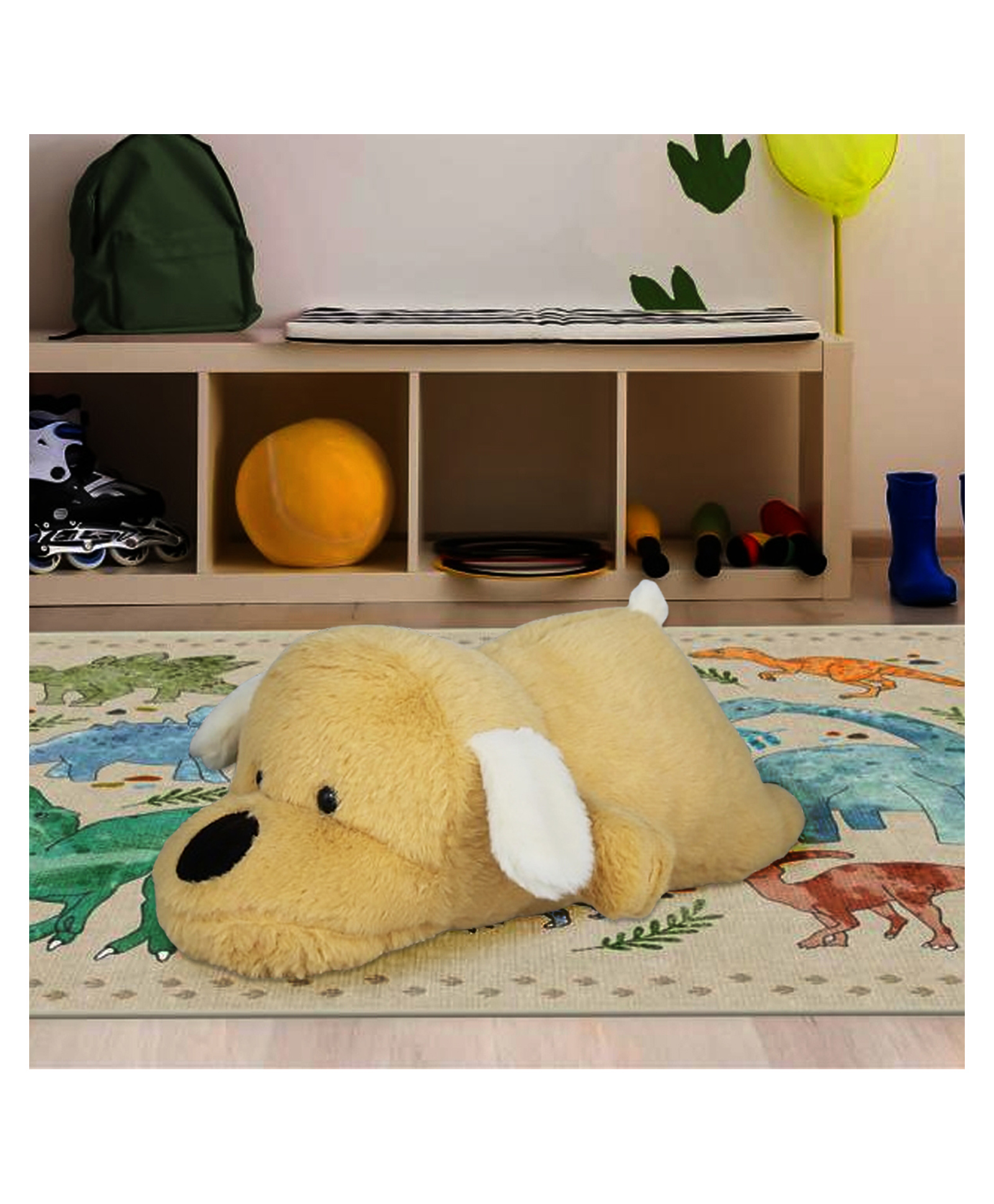 GOLDENHUB Plush Brown Dog Stuffed Animal, Soft Sleeping Puppy Toy with White Ears-picture-27
