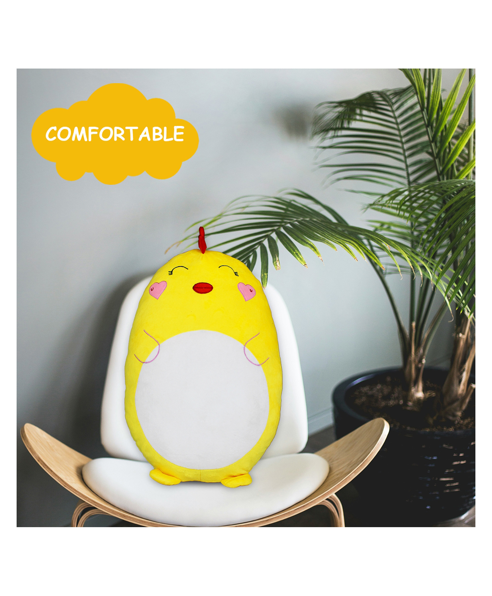 GoldenHub Plush Chick Cushion Soft Toy, 45 cm, Yellow and White, Soft Decorative Pillow-picture-28