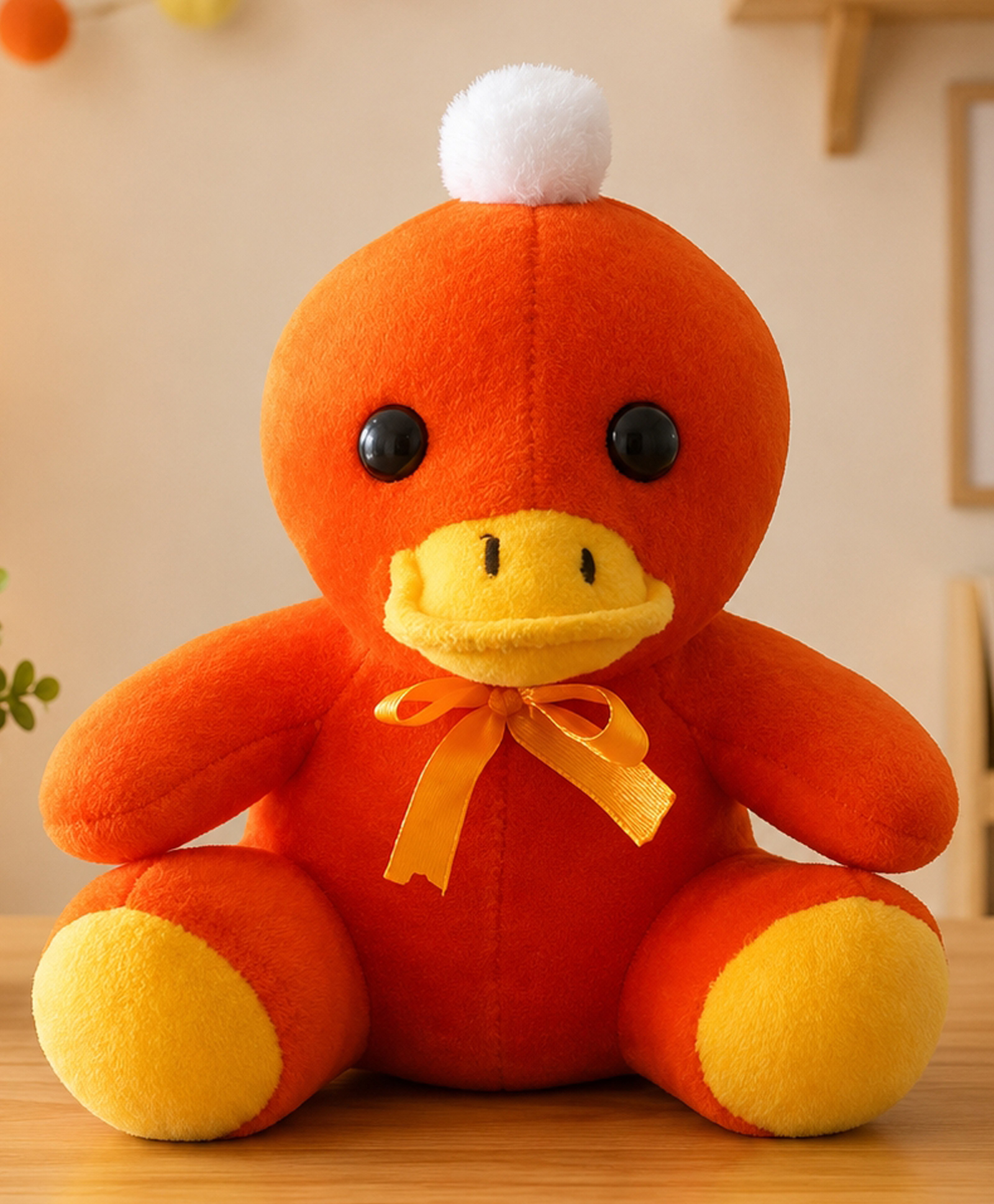 GOLDENHUB 20 cm TOYS Orange Chick Plush Toy, Soft Stuffed Animal with Bow-picture-0