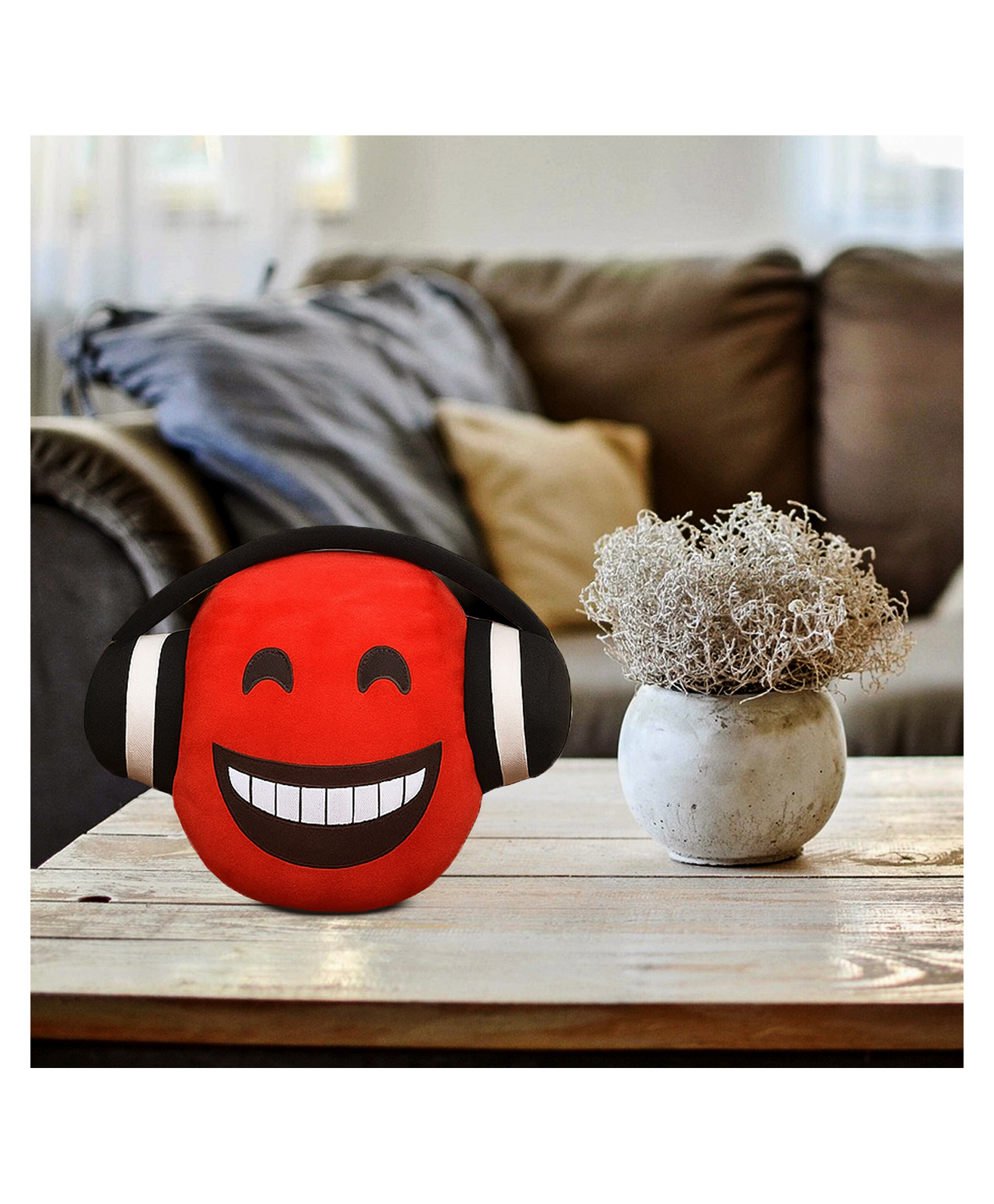 Goldenhub Emoji Plush Cushion With Headphones, 18 Cm, Red, Decorative Soft Toy For Kids-picture-11