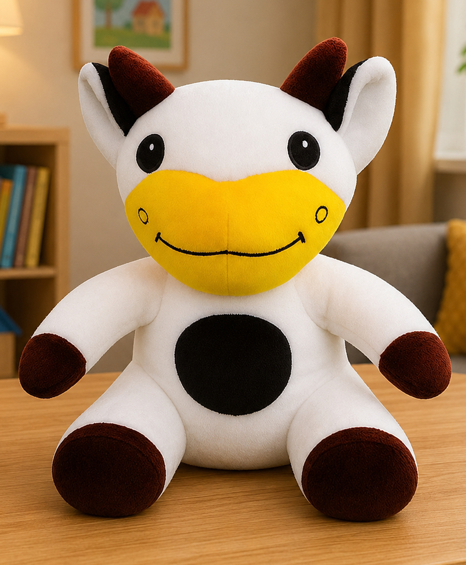 goldenhub Golden Hub 25 cm Sitting Cow Soft Toy, White and Black Spots, Plush-picture-9