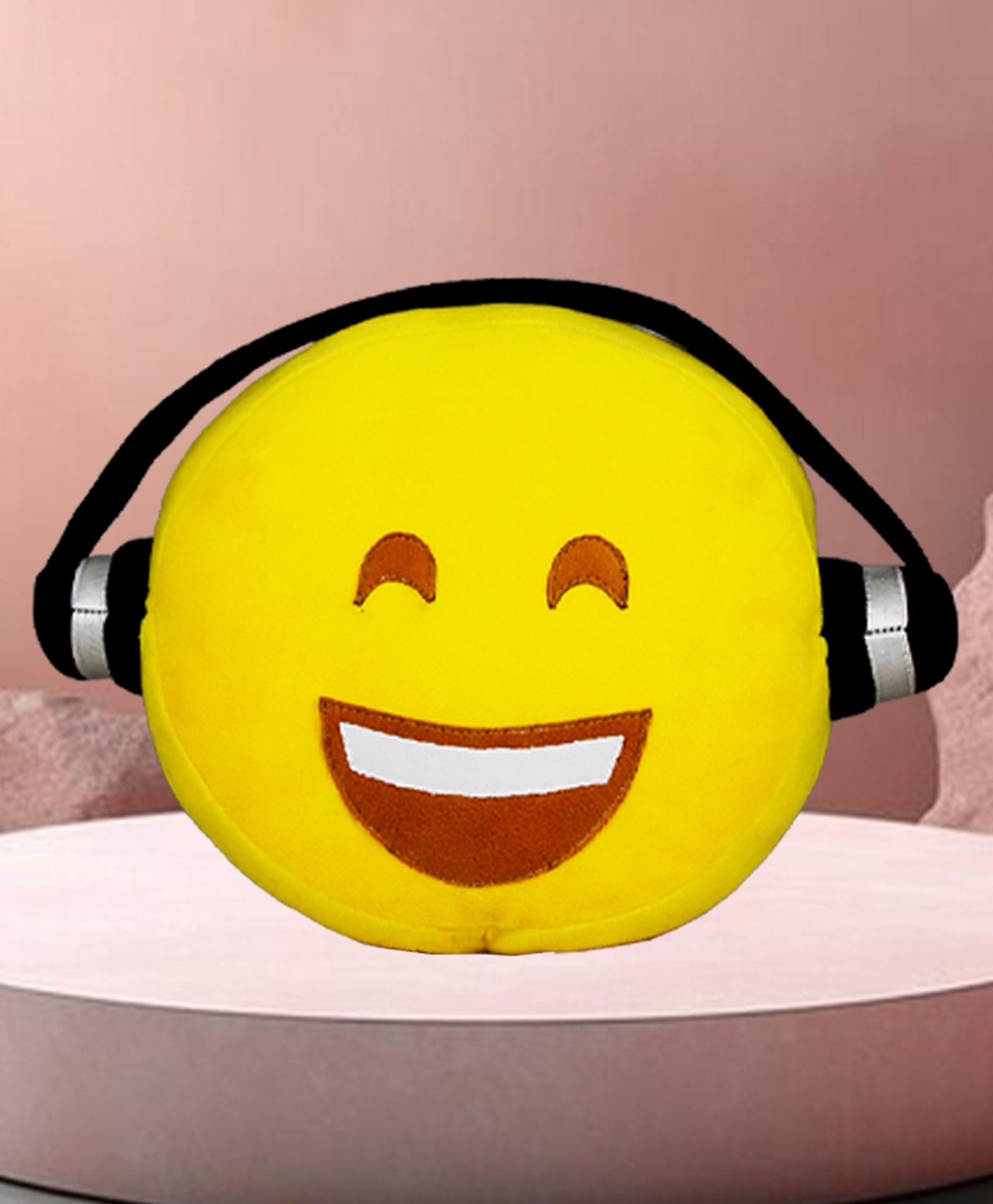 GOLDENHUB 25 cm TOYS Smiley Face with Headphones Soft Toy Cushion, Yellow, Round-picture-42