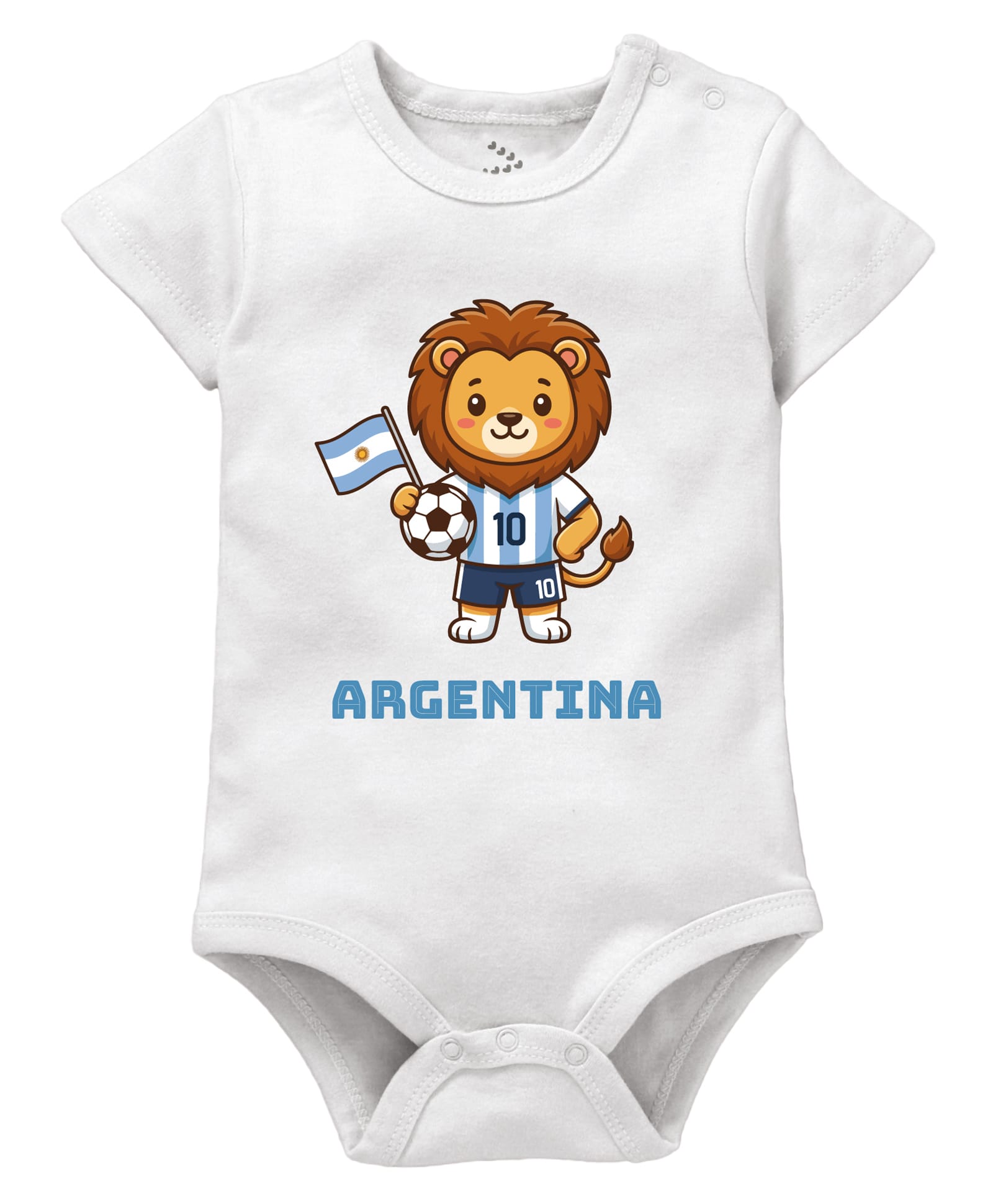 Zeezeezoo 100% Cotton Knit Football Theme Half Sleeves Lion & Argentina Text Printed Onesie - White-picture-49