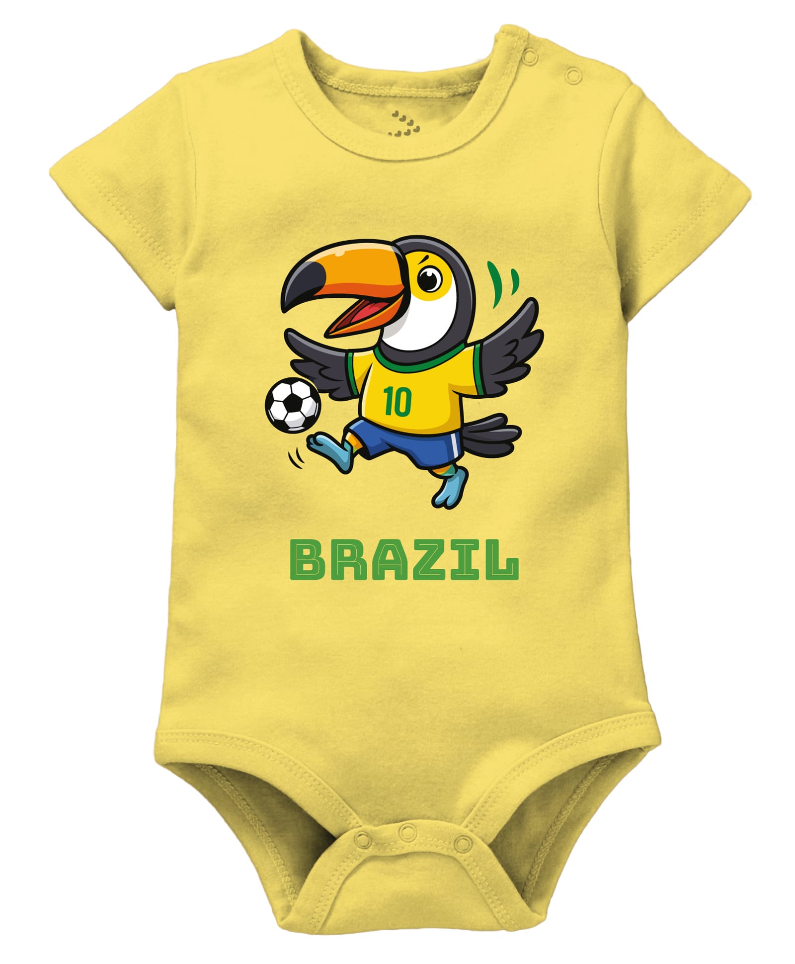 Zeezeezoo 100% Cotton Knit Football Theme Half Sleeves Toucan & Brazil Text Printed Onesie - Yellow-image-11