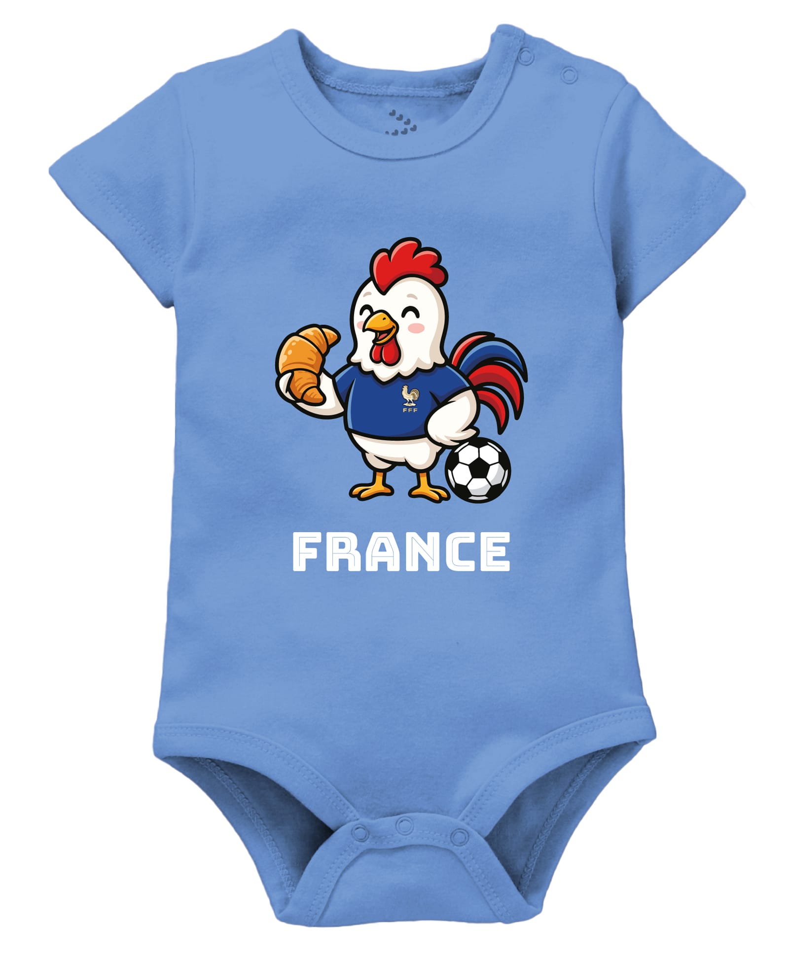 Zeezeezoo 100% Cotton Knit Football Theme Half Sleeves Rooster & France Text Printed Onesie - Blue-picture-21