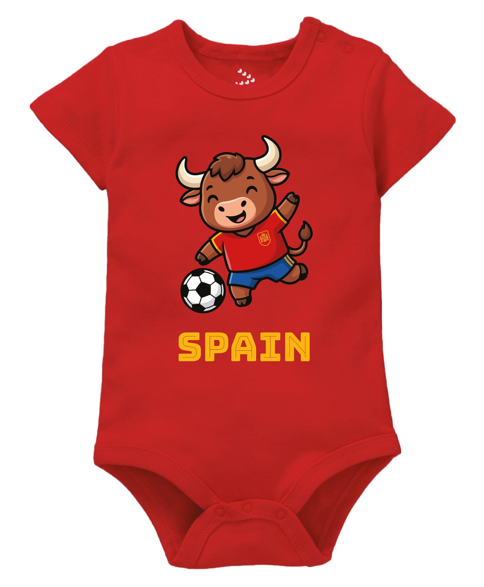 Zeezeezoo 100% Cotton Knit Football Theme Half Sleeves Bull & Spain Text Printed Onesie - Red-picture-11