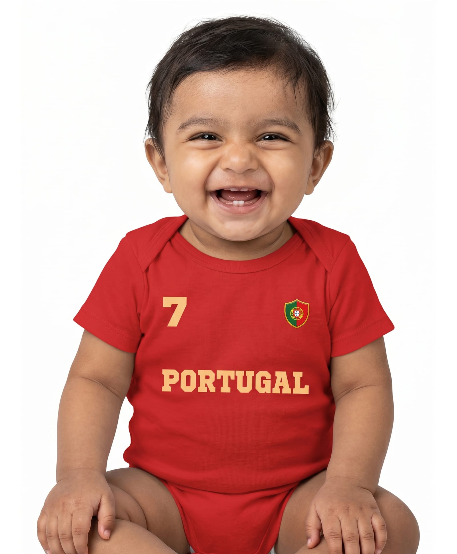 Zeezeezoo 100% Cotton Knit Football Theme Half Sleeves Portugal Text Printed Onesie - Red-picture-32