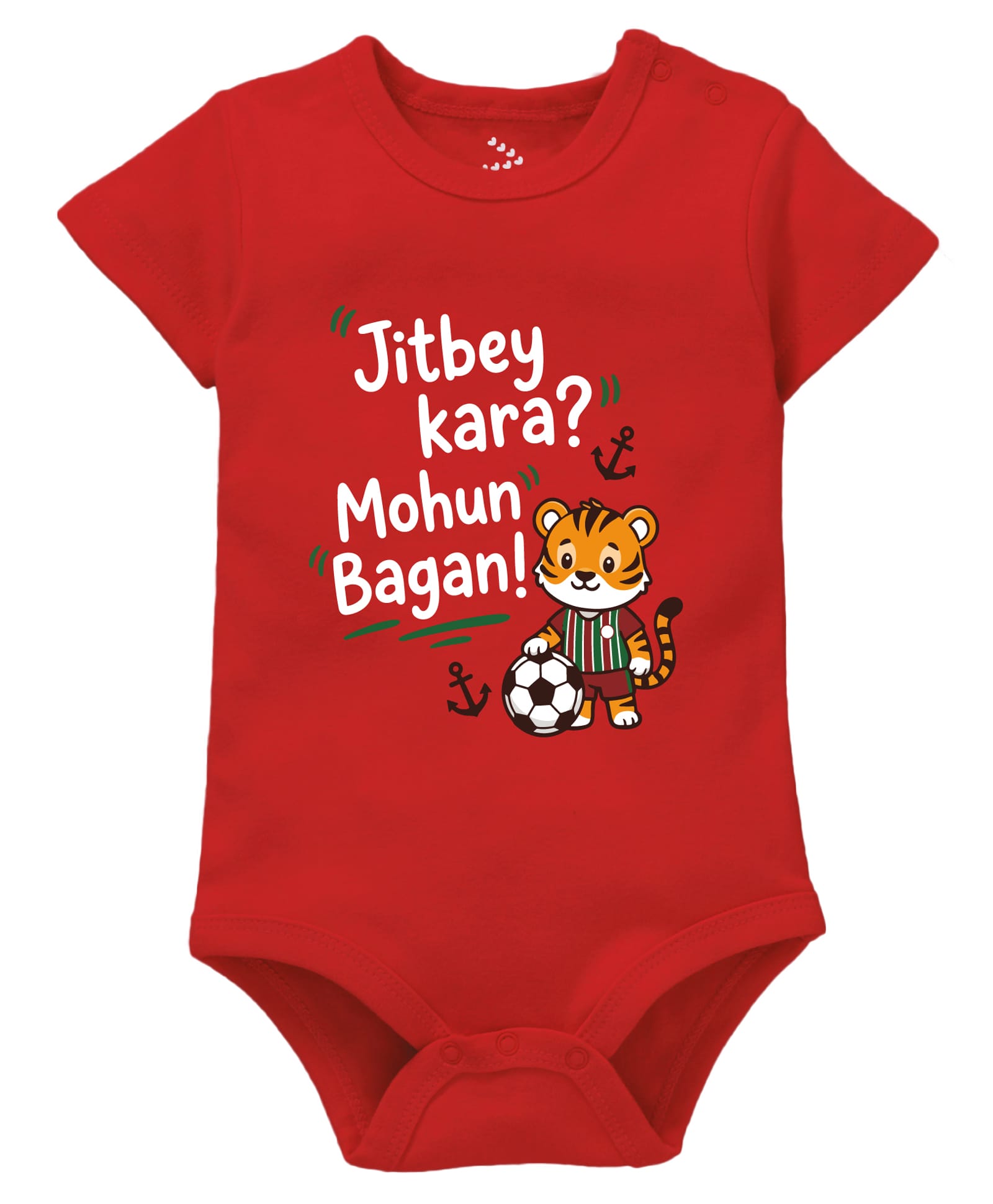 Zeezeezoo 100% Cotton Knit Football Theme Half Sleeves Jitbey Kara Mohun Bagan Text Printed Onesie - Red-picture-14