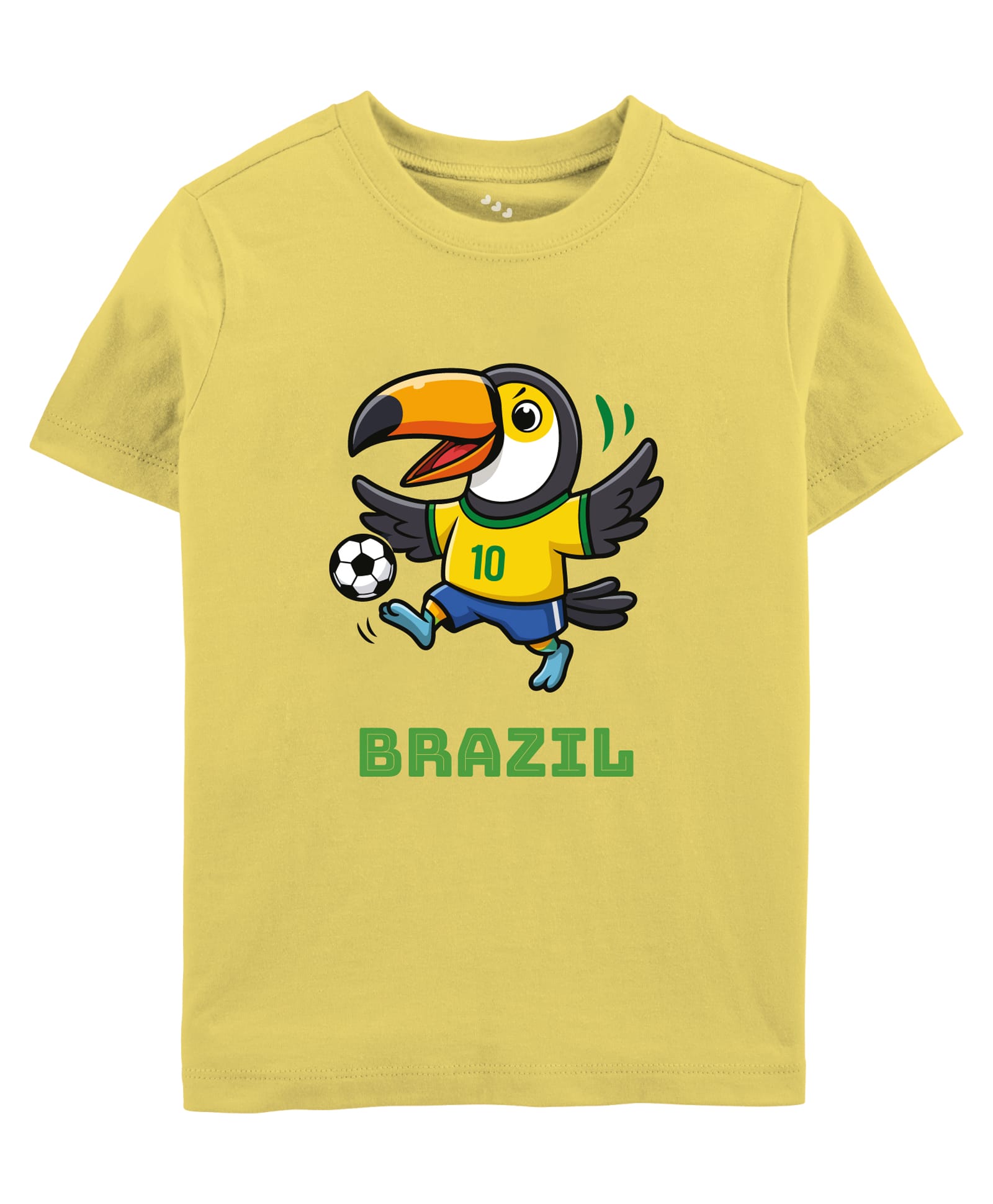 Zeezeezoo 100% Cotton Knit Football Theme Half Sleeves Toucan & Brazil Text Printed Tee - Yellow-image-10