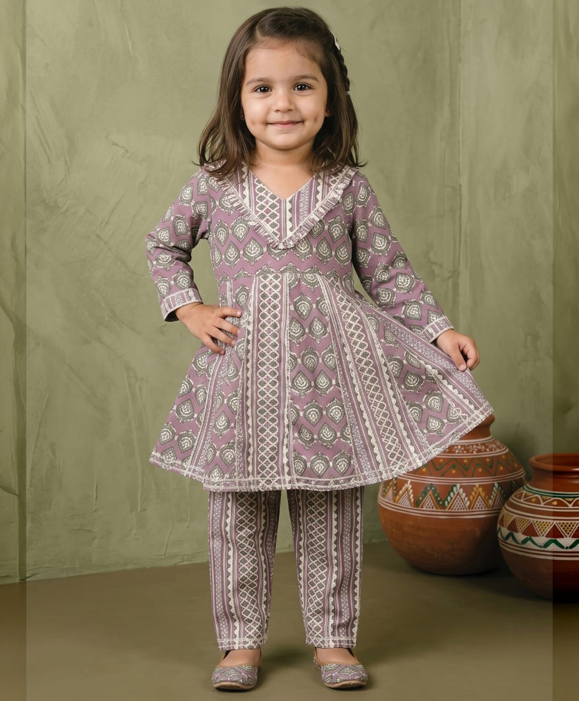 READIPRINT Pure Cotton Woven Full Sleeves Abstract Printed Kurti & Pants Set - Purple-picture-30