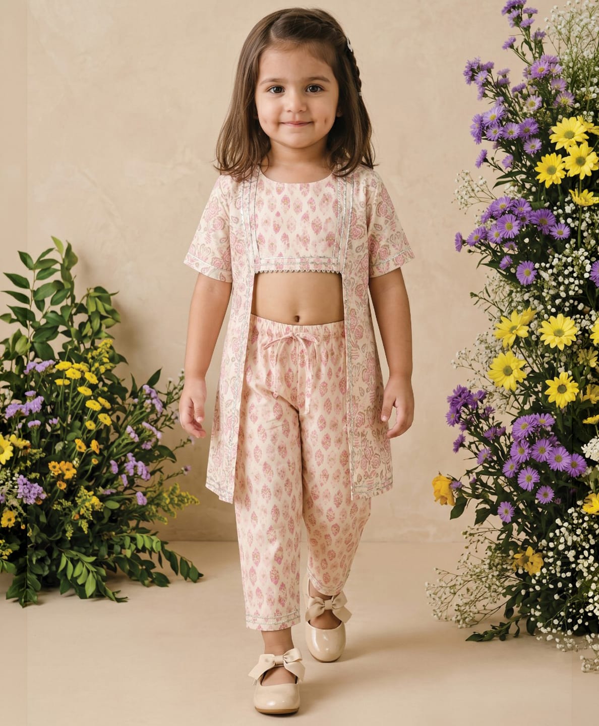 READIPRINT Pure Cotton Woven Half Sleeves Abstract Printed Kurti & Pants Set - Pink-picture-20