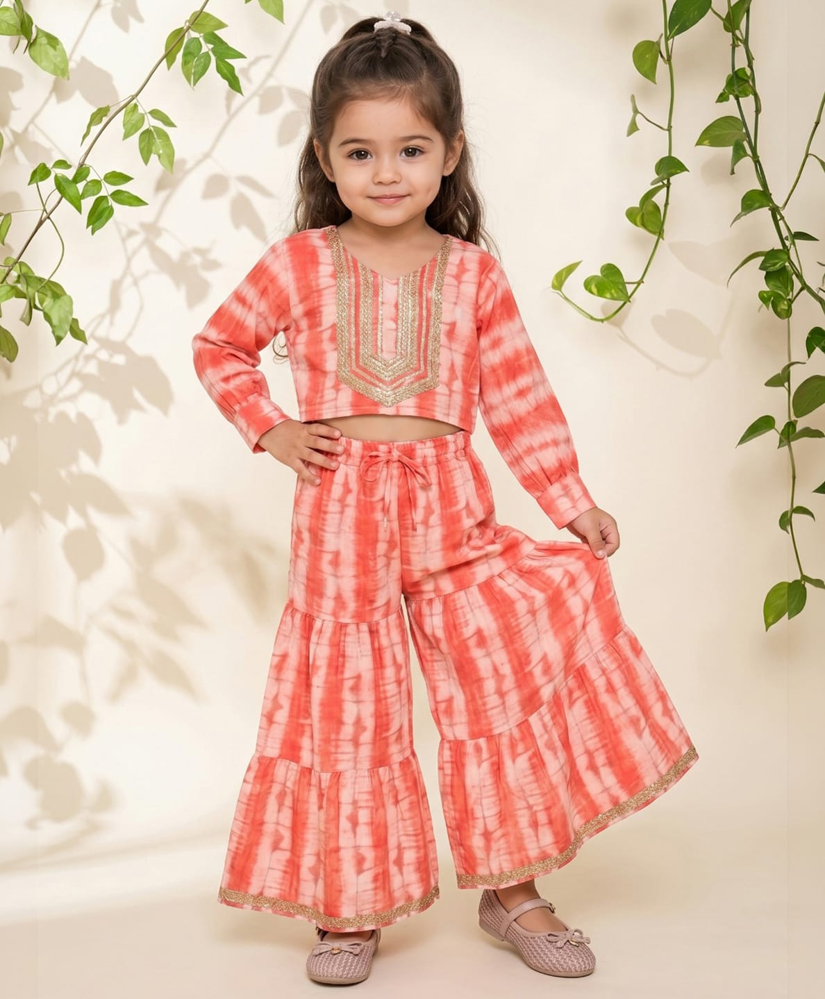 READIPRINT Pure Silk Woven Full Sleeves Tie & Dye Top & Sharara Set - Red-picture-43