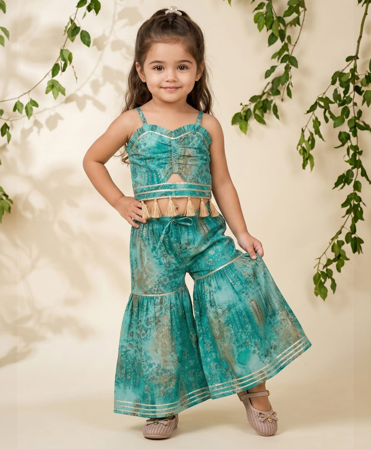READIPRINT Pure Cotton Woven Sleeveless Abstract Printed Top & Sharara Set - Turquoise-picture-11