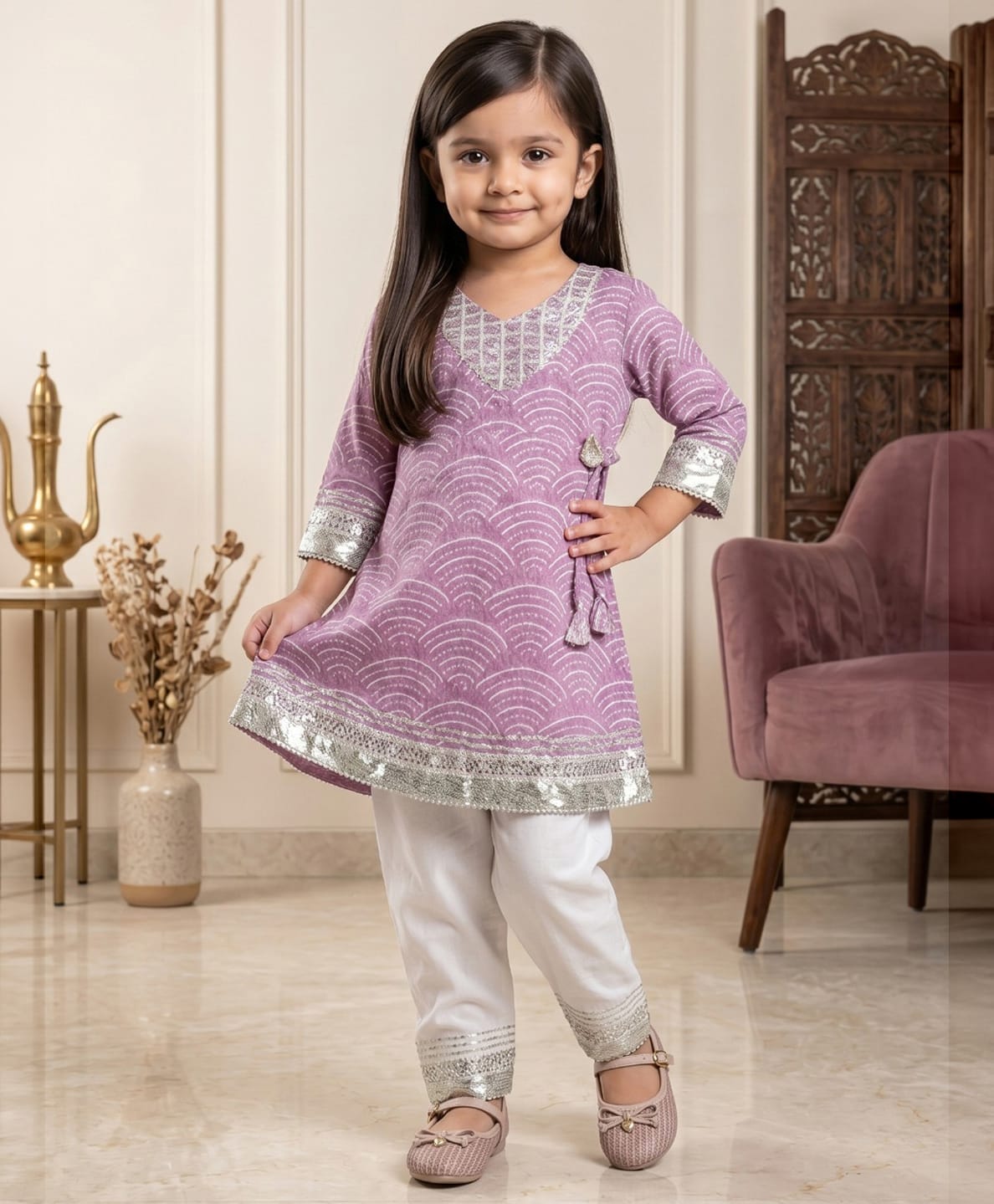 READIPRINT Pure Cotton Woven Three Fourth Sleeves Abstract Printed Kurti & Salwar Set - Purple-picture-33